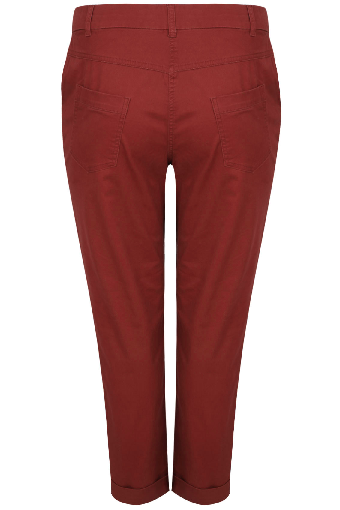 Burgundy Chino Trousers With Turn Back Cuffs Plus Size 14 to 32