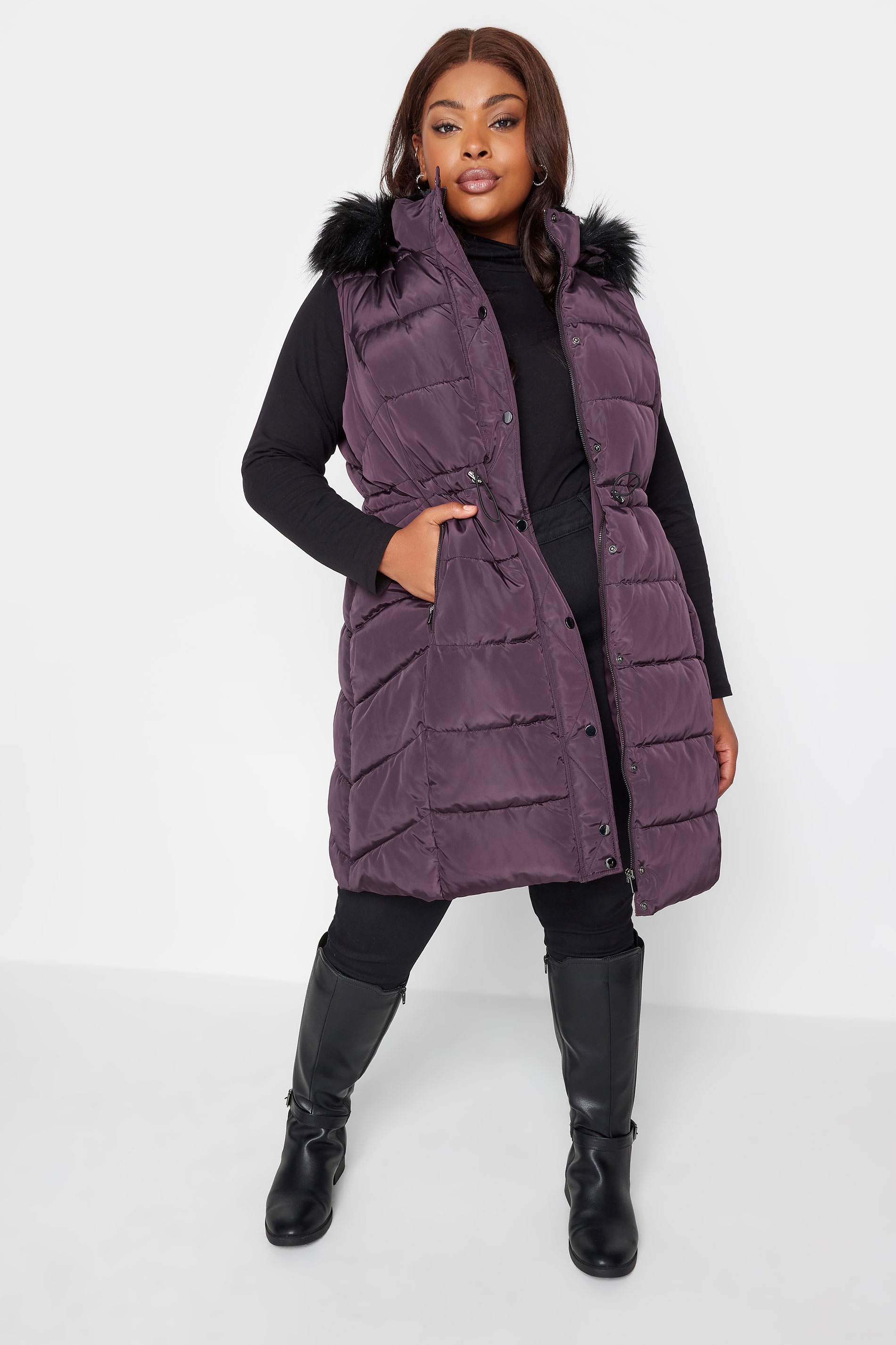 Yours Curve Purple Padded Midi Gilet, Women's Curve & Plus Size, Yours product