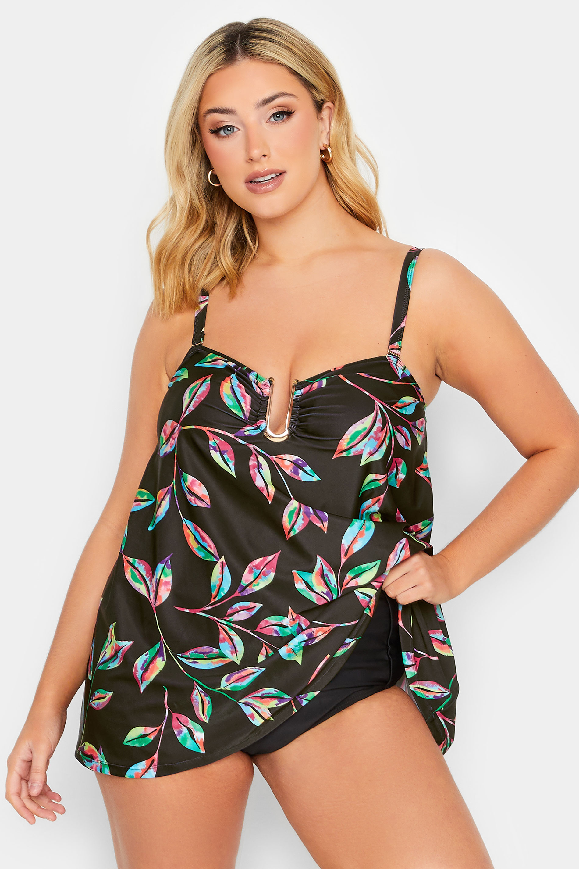 Yours Curve Black Tropical Print Tankini Top product