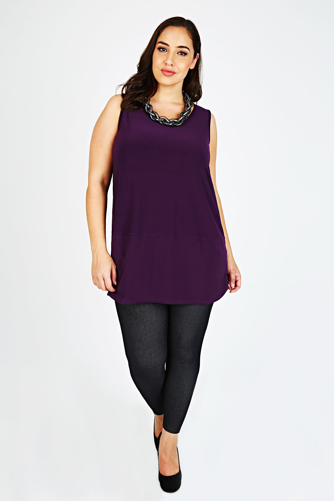 Purple Sleeveless Top With Panel Detail Plus Size 16 to 32