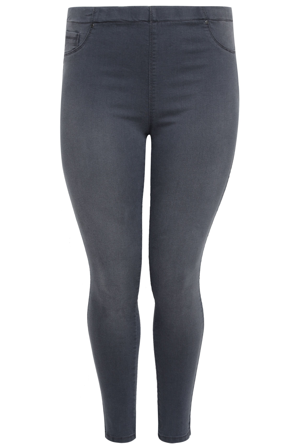 Grey Denim Jeggings With Faded Leg Detail plus Size 14 to 28