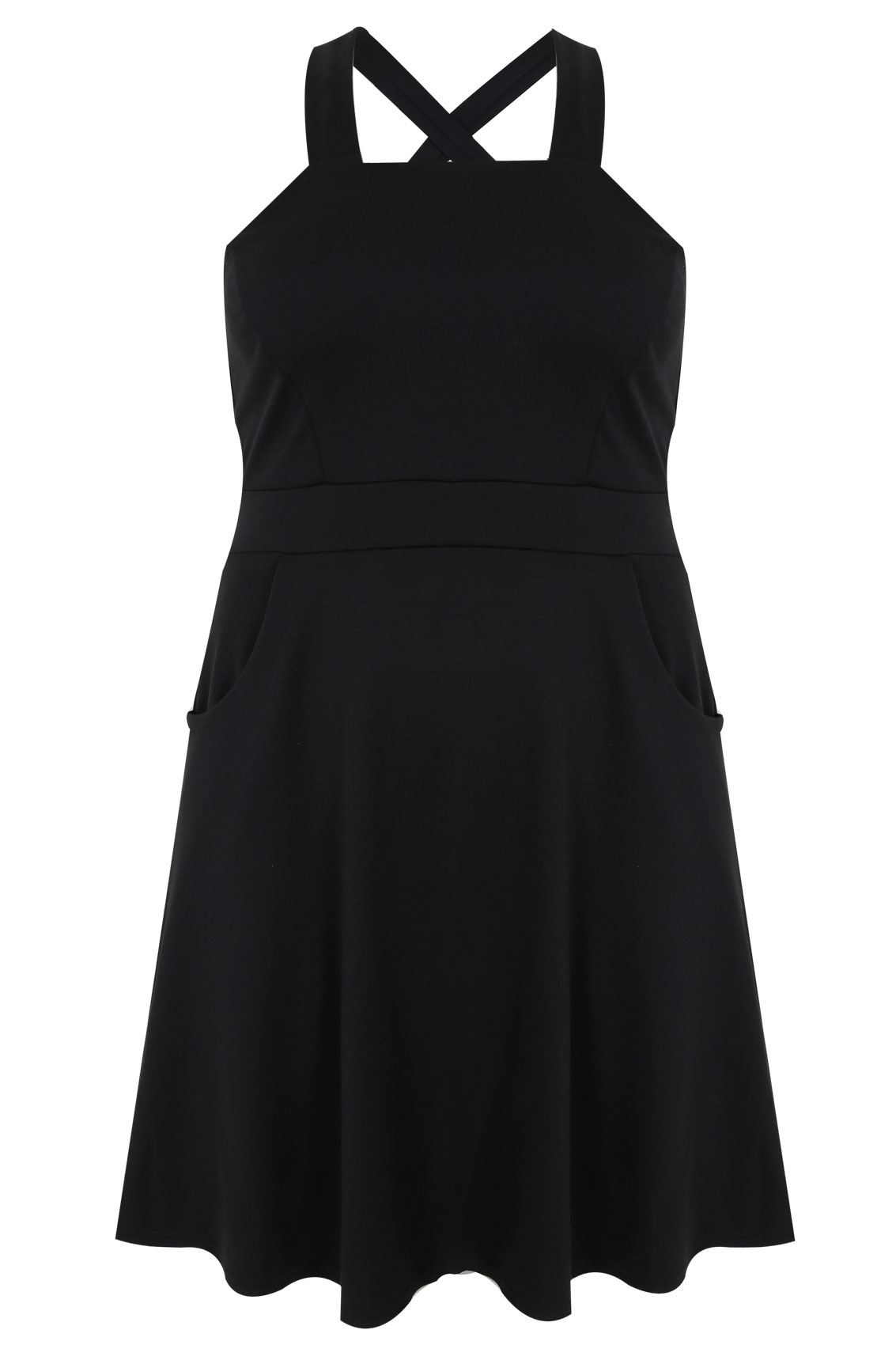 Black Ponte Skater Pinafore Dress With Pockets Plus Size 14 to 32