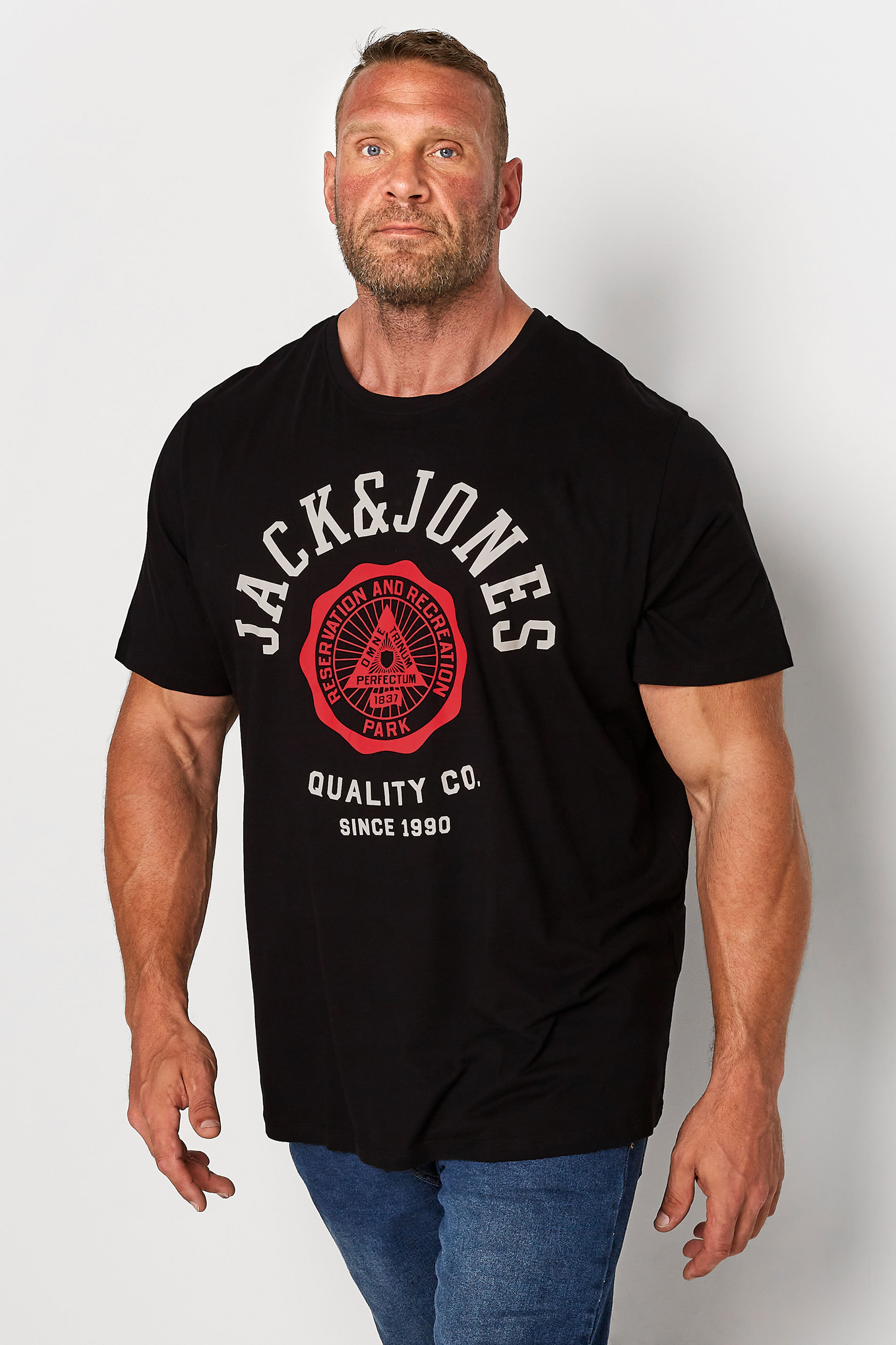 Image of Size 1Xl Mens Jack & Jones Big & Tall Black Logo Print Tshirt Big & Tall