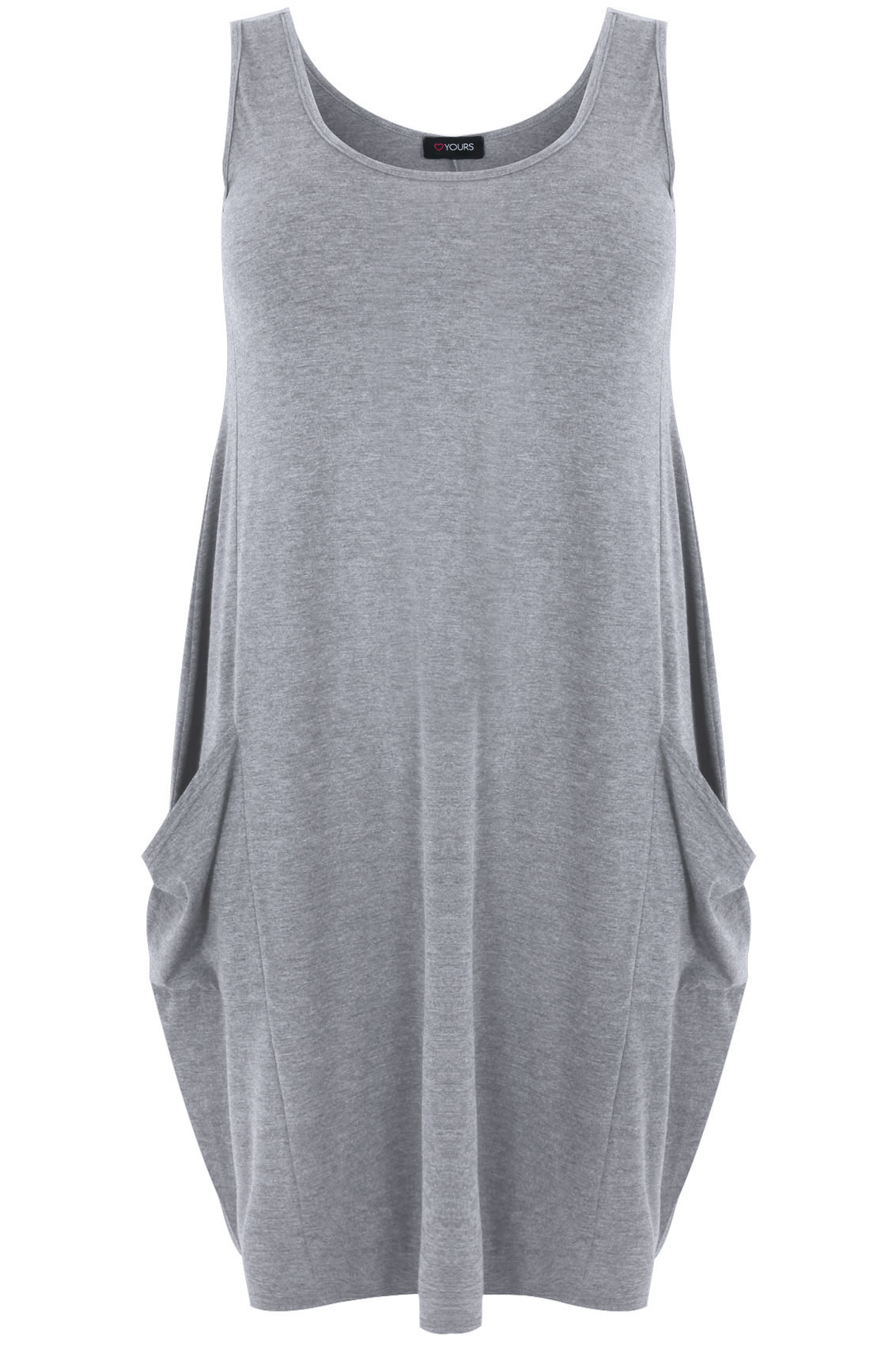 Grey Marl Sleeveless Jersey Dress with Dropped Pockets Plus Size 14 to 36