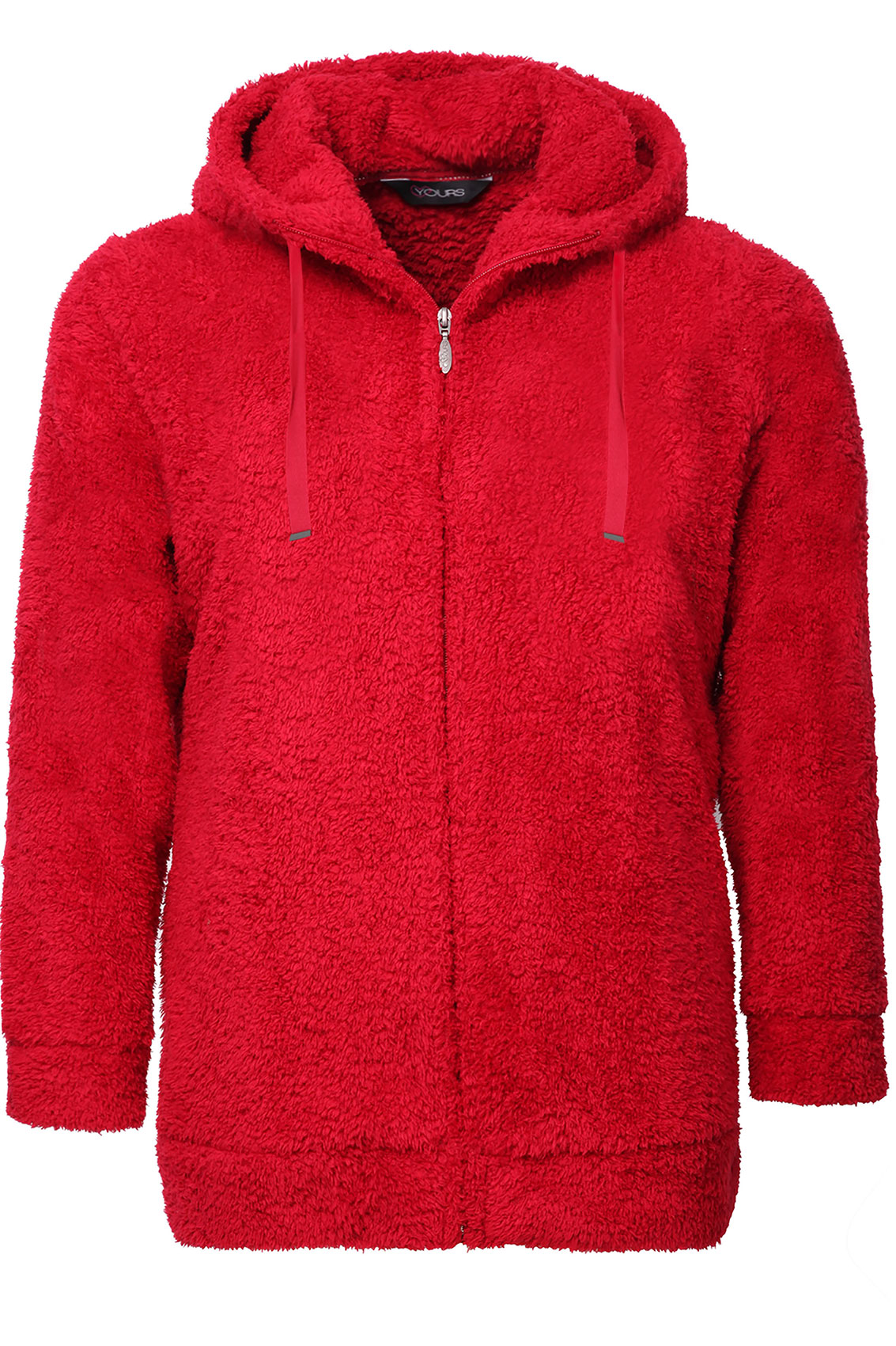 Red Fluffy Fleece Hoodie With Zip Fastening And Drawcord Plus Sizes: 16