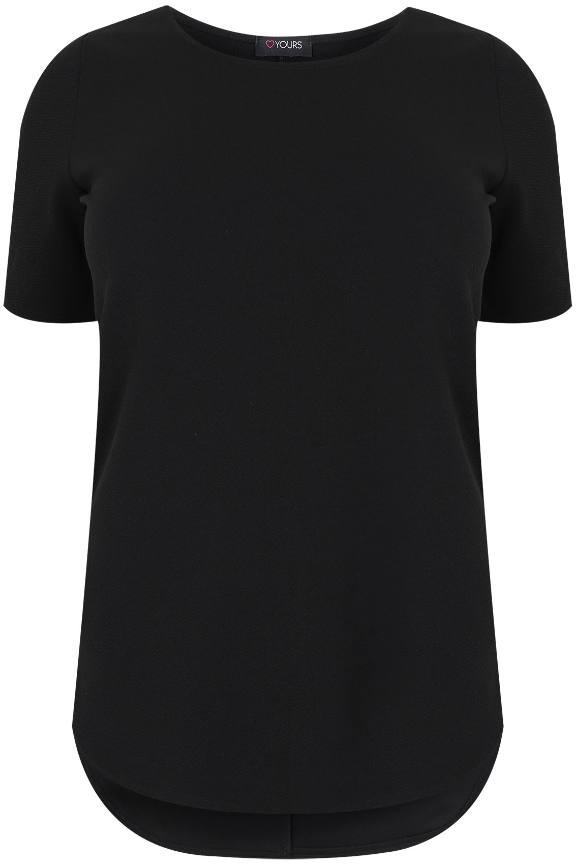 Black Short Sleeve Textured Top With Dip Back Hem Plus size 16,18,20,22 ...