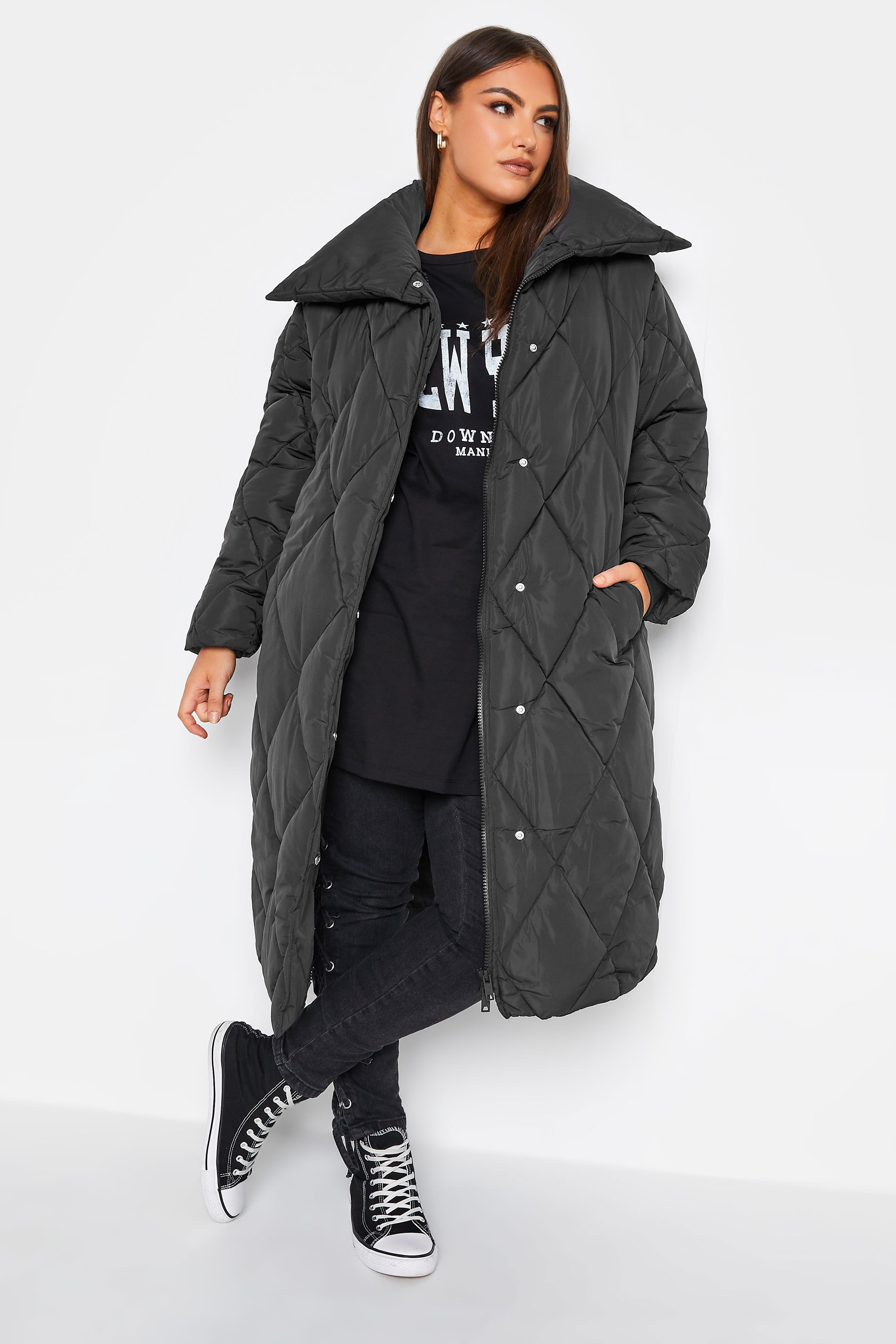 Yours Curve Black Quilted Puffer Coat, Women's Curve & Plus Size, Yours product