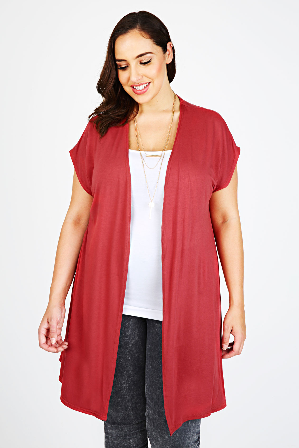Burgundy Extended Shoulder Jersey Cardigan Plus Size 16 to 32