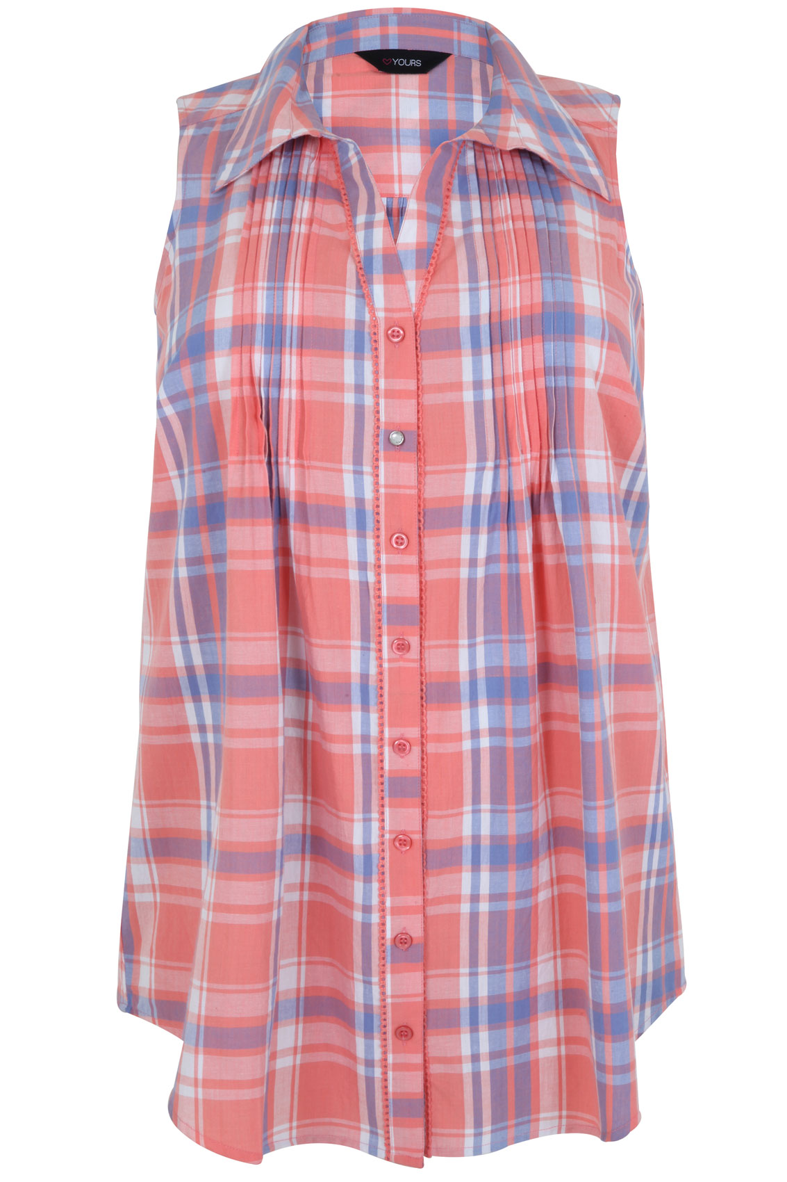 Peach & Blue Sleeveless Checked Shirt With Pin Tuck Detail Plus size 14 ...