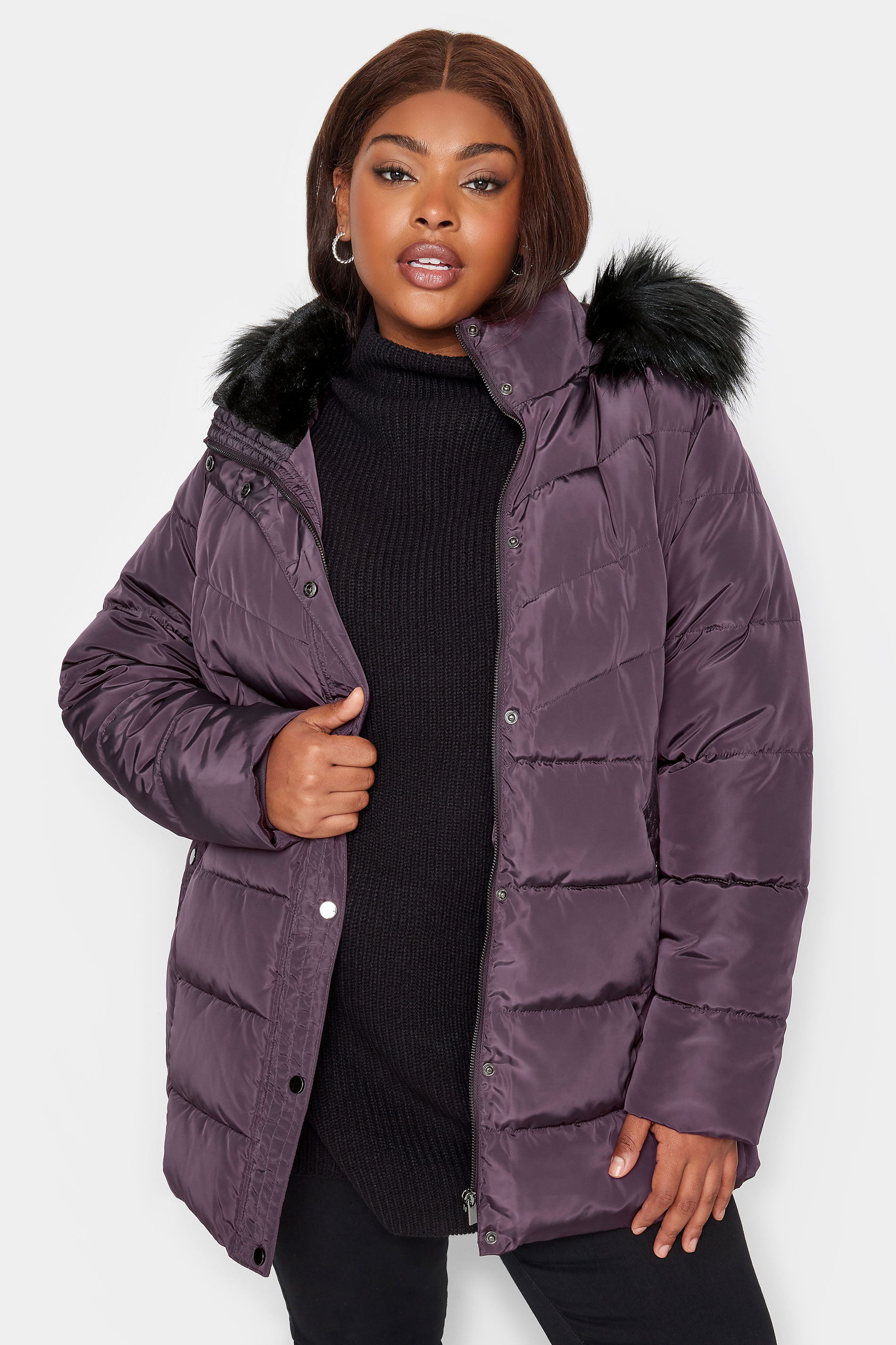 Yours Curve Purple Puffer Coat, Women's Curve & Plus Size, Yours
