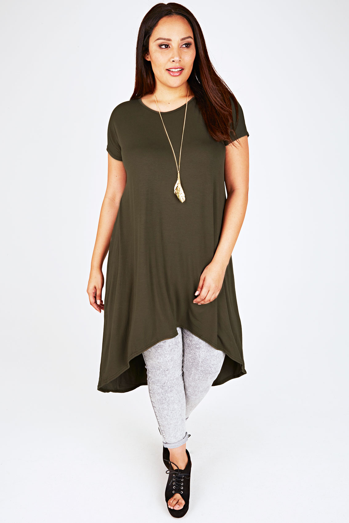 Khaki Oversized Dress With Extreme Dipped Hem Plus size 14,16,28,20,22 ...