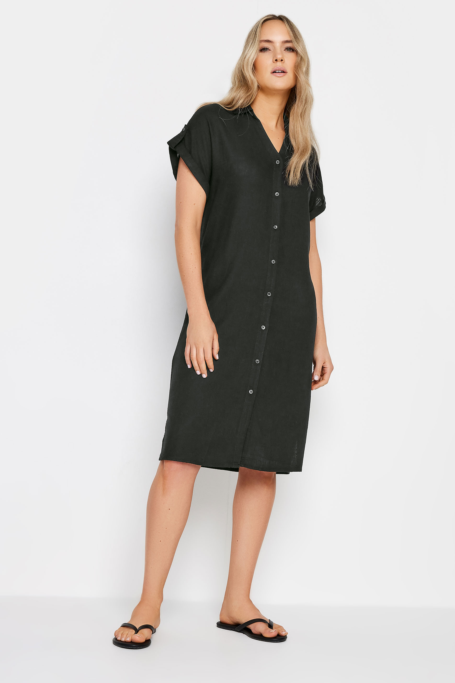 Lts Tall Black Linen Button Through Shirt Dress 24 Lts | Tall Women's Shirt Dresses