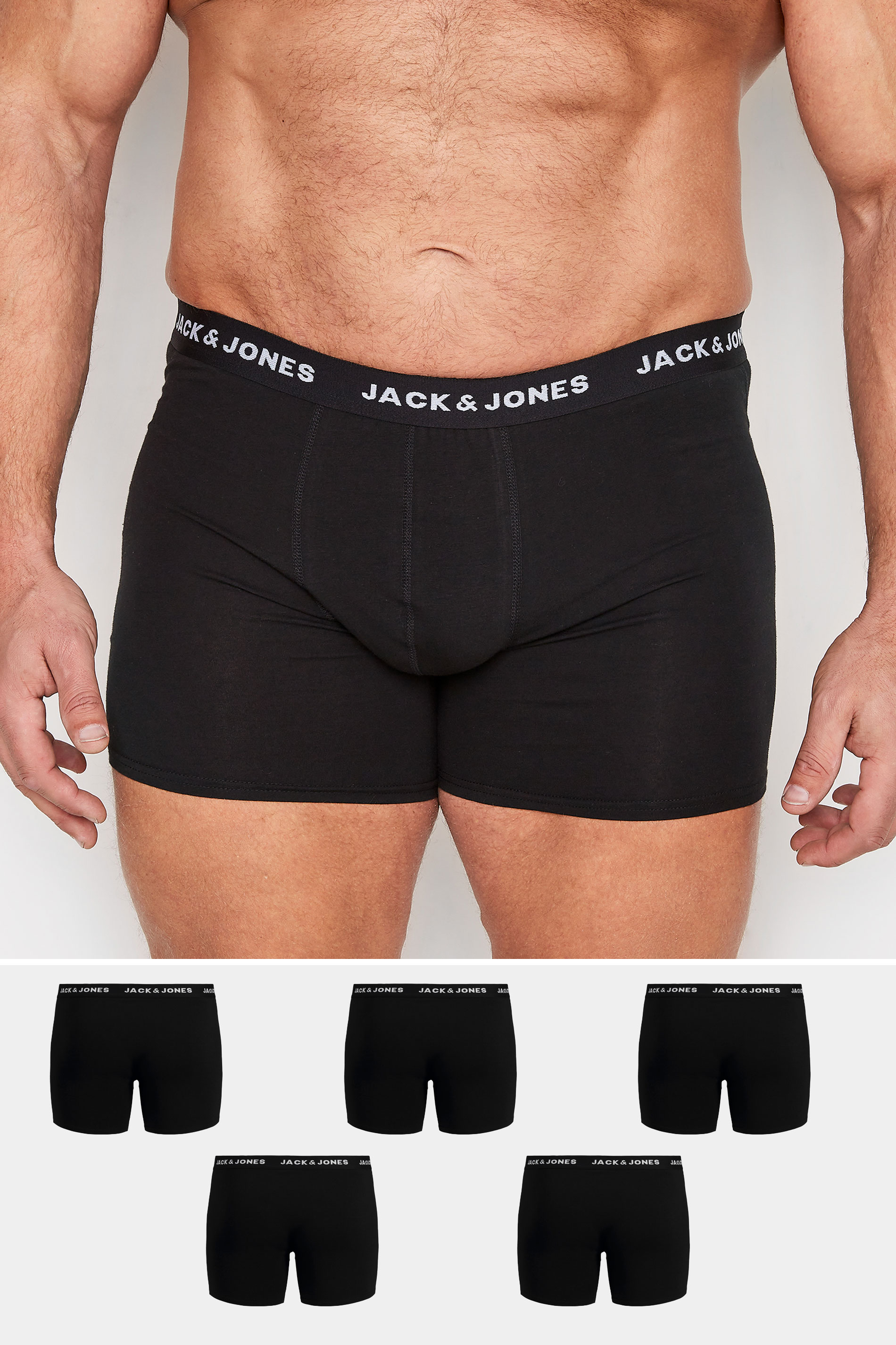 Image of Size 2Xl Mens Jack & Jones Big & Tall 5 Pack Black Boxers Big & Tall