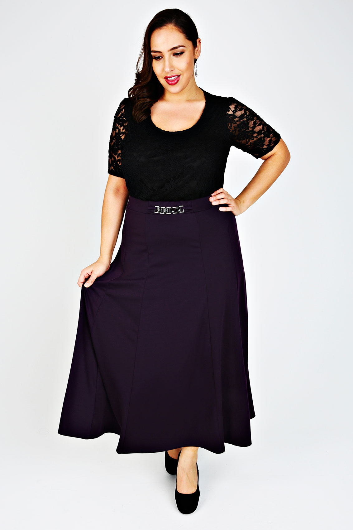 Purple Diamanté Trim Waist Panelled Skirt Plus size 14,16,18,20,22,24 ...