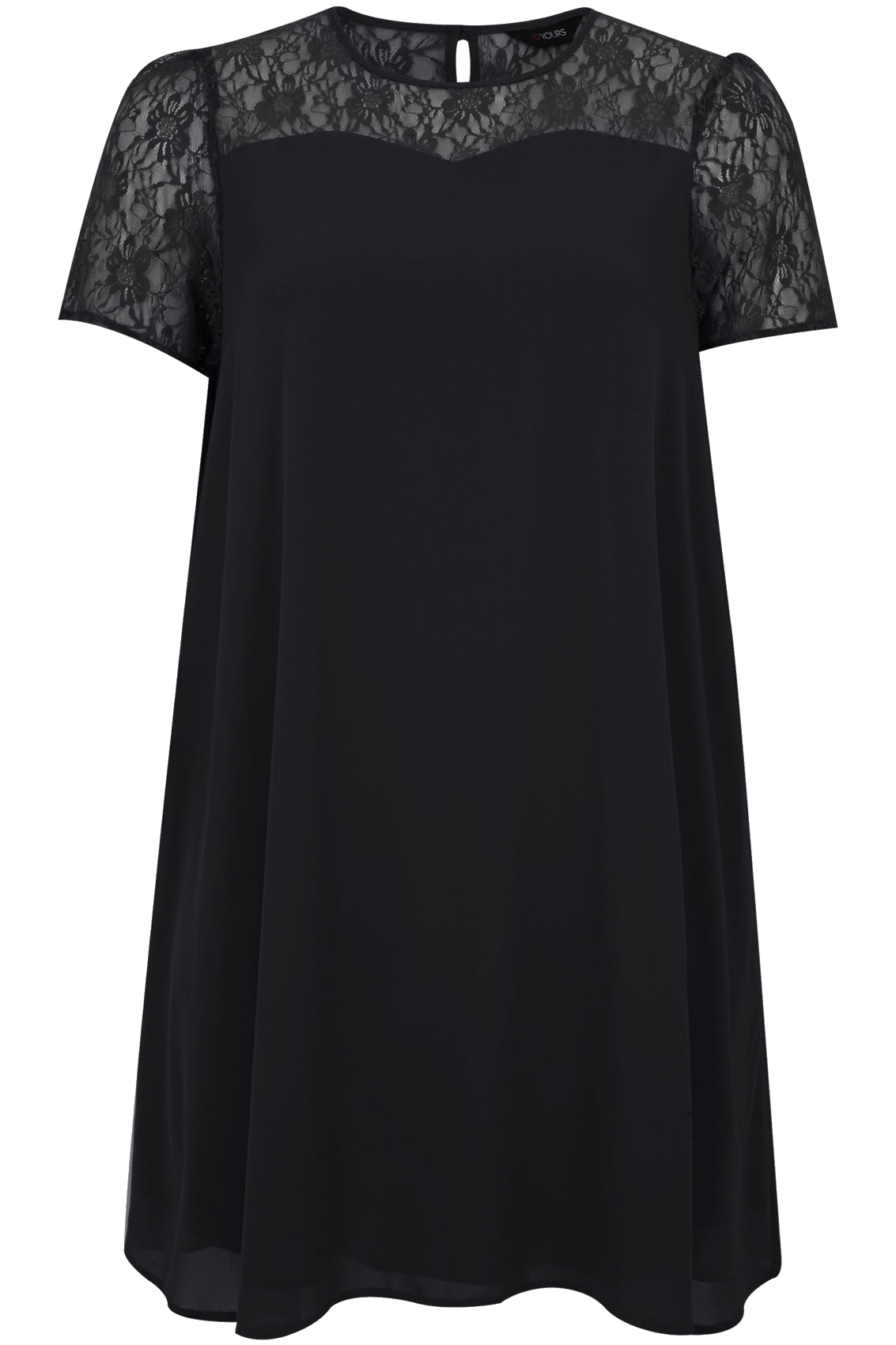 Black Chiffon Swing Dress With Lace Contrast plus size 16,18,20,22,24 ...