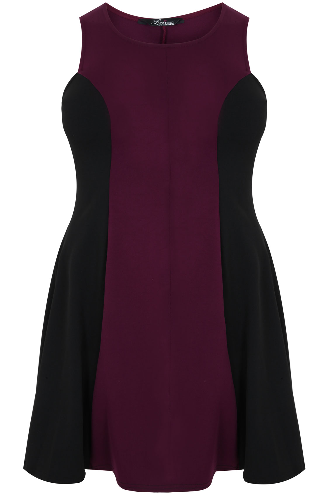 Wine & Black Colour Block Sleeveless Skater Dress Plus Size 14 to 32