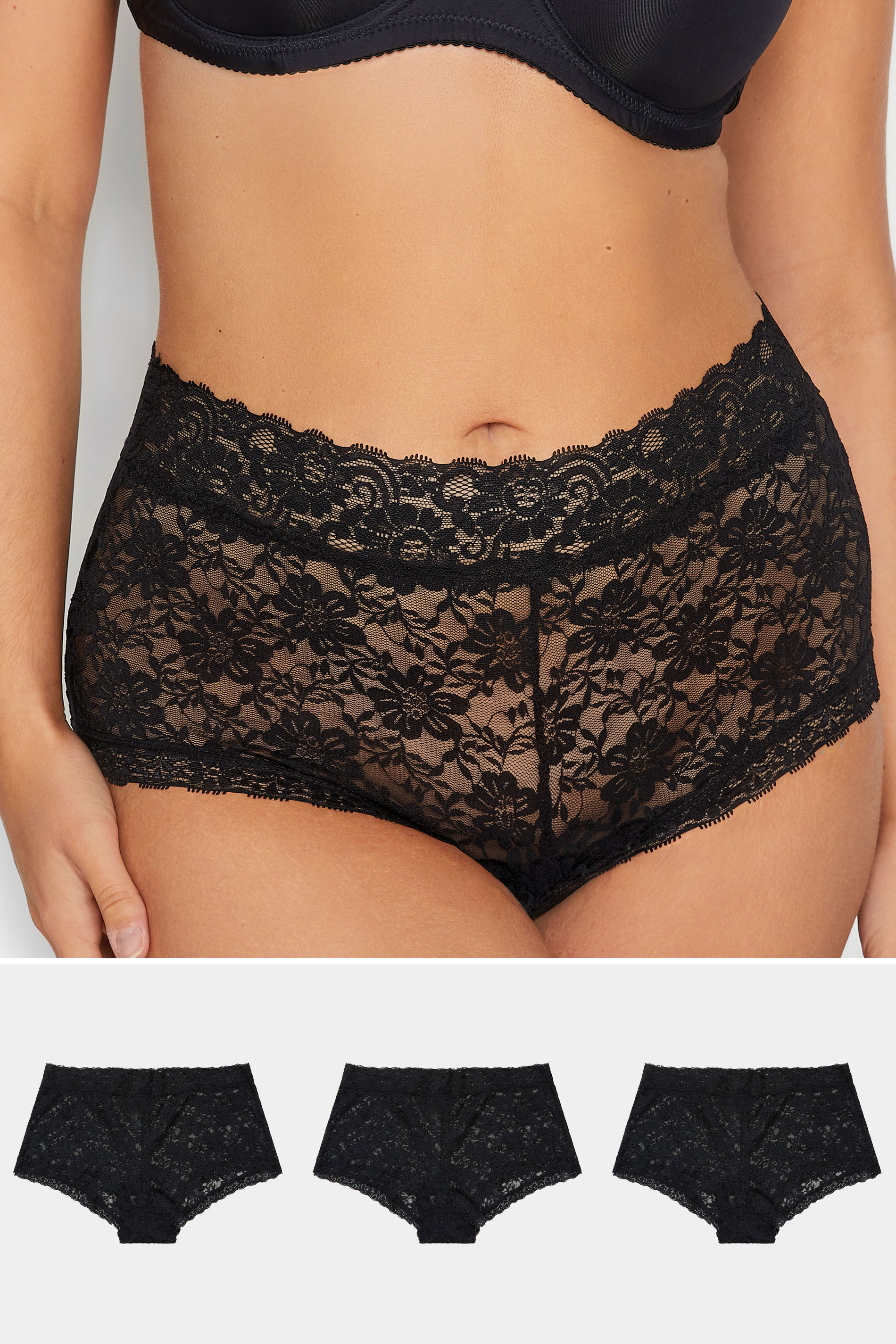 Juego 3 Shorts Negros De Encaje
