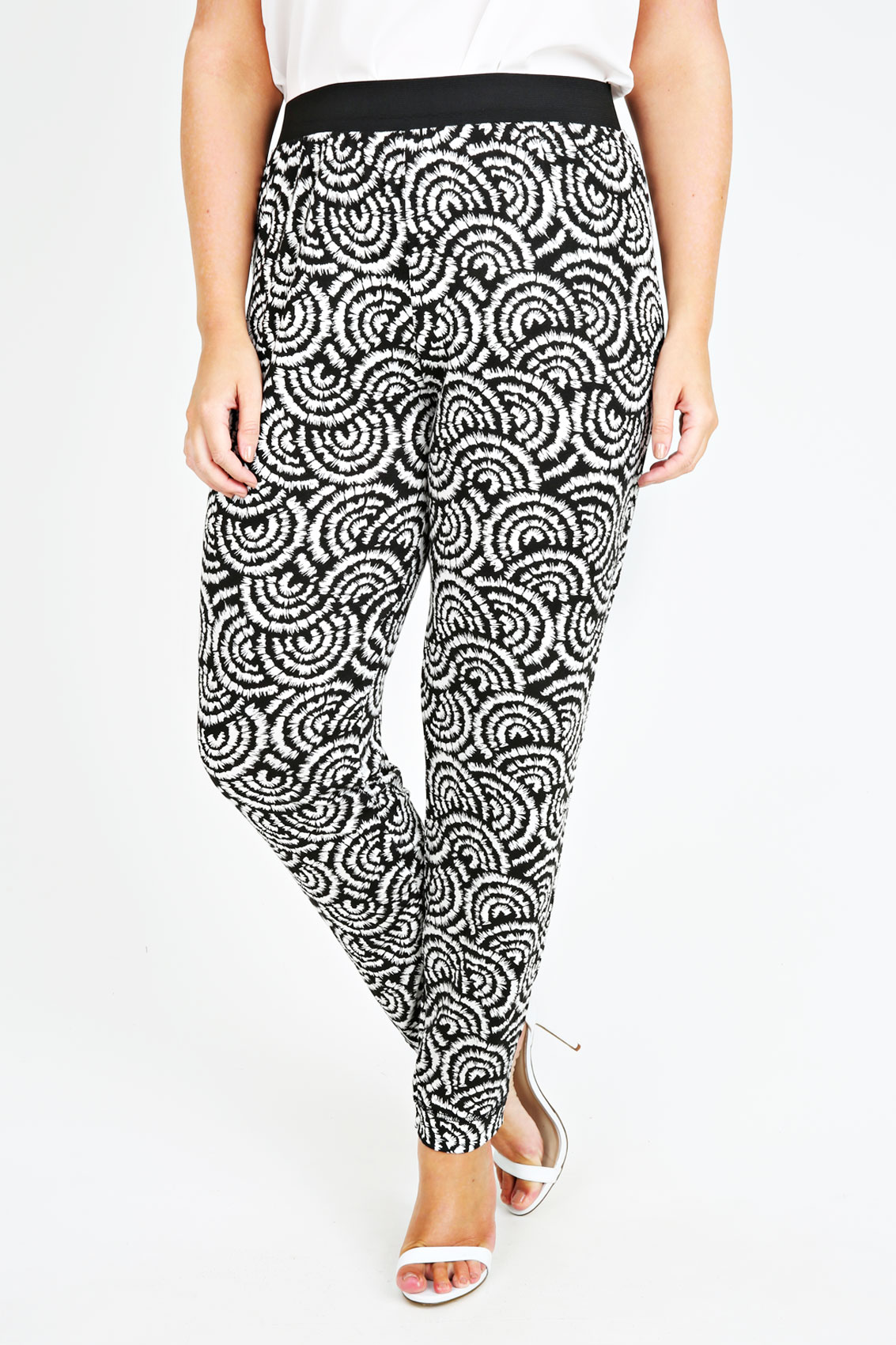 Black And White Swirl Print Jersey Harem Trousers Plus Size 14 to 32