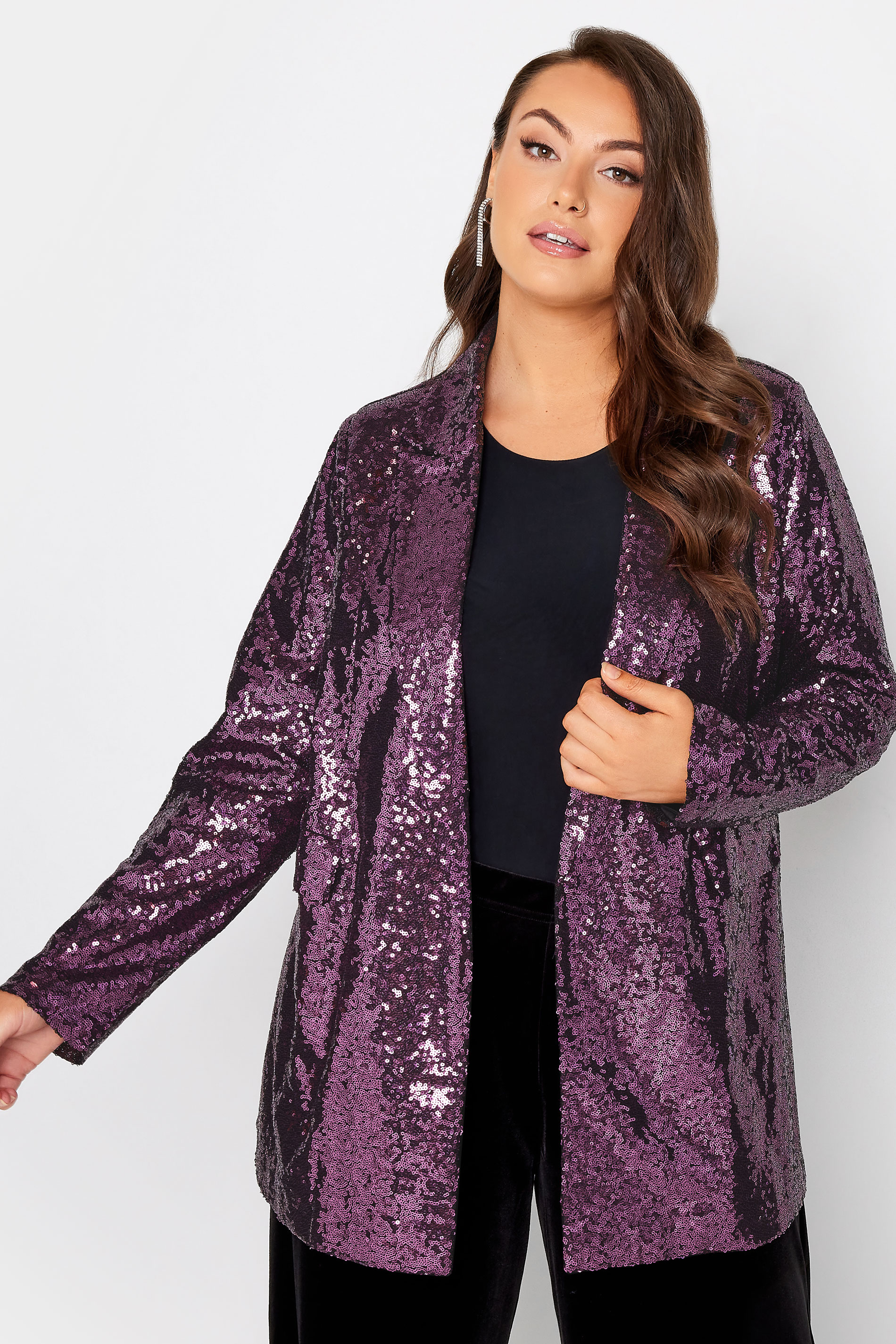 Yours Curve Purple Sequin Embellished Blazer, Women's Curve & Plus Size, Yours