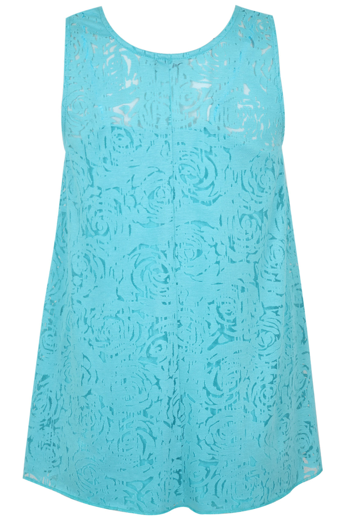 Turquoise Burn Out Sleeveless Jersey Top With Camisole Lining plus size ...