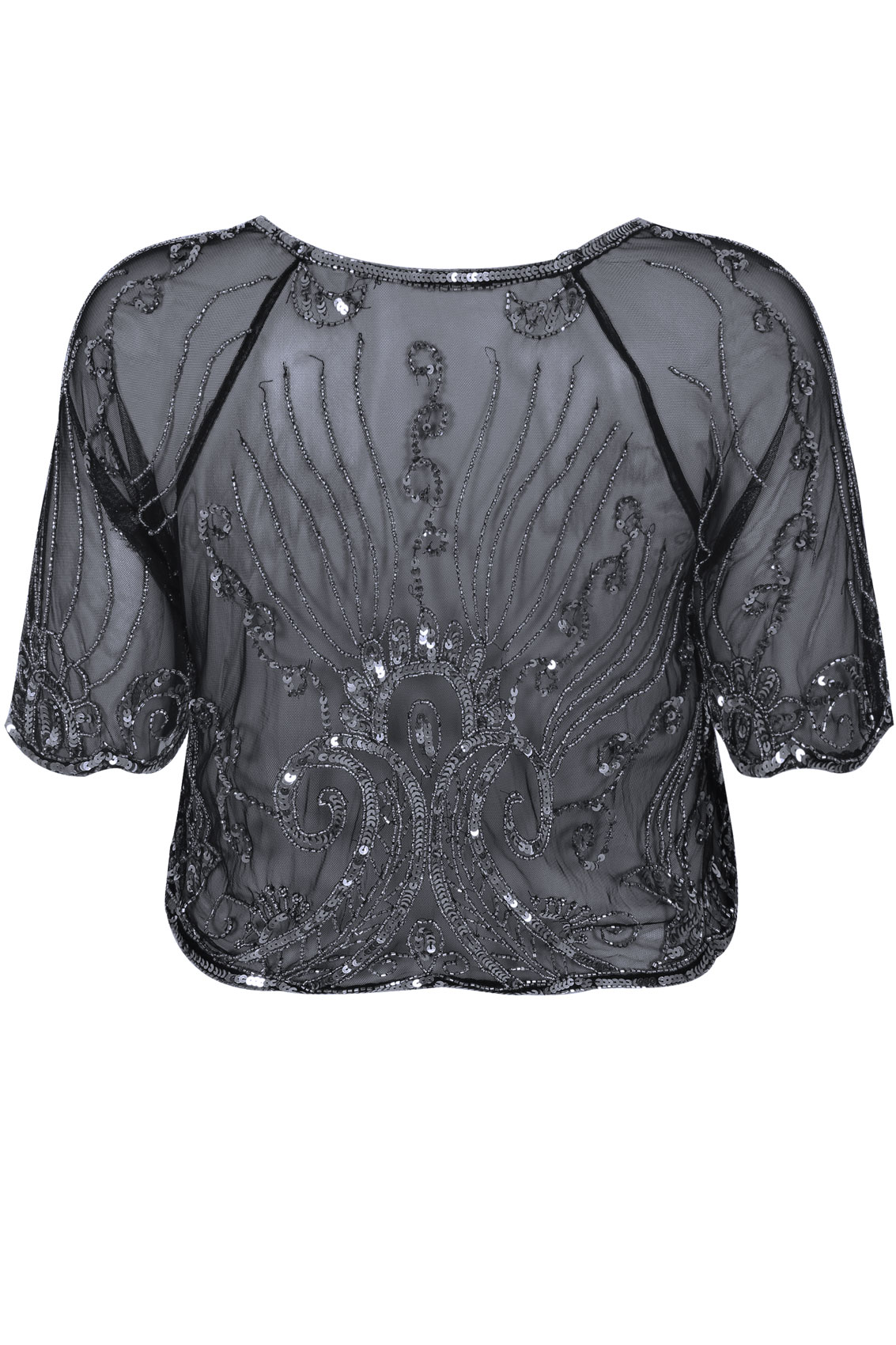 Black and Silver Sequin Embellished Mesh Shrug Plus Size 16 to 32