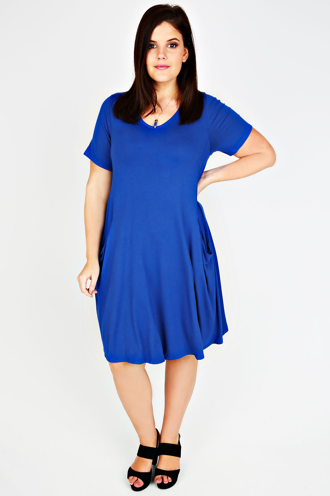 Blue Jersey Dress With Drop Pockets Plus Size 16 to 36