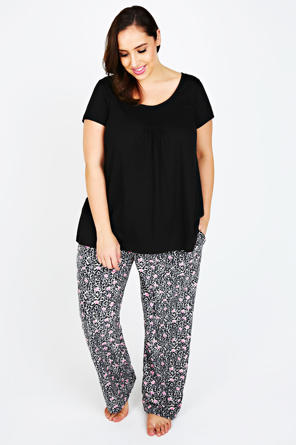 Pink & Black Animal Print Fleece Pyjama Bottoms Plus size 16,18,20,22 ...