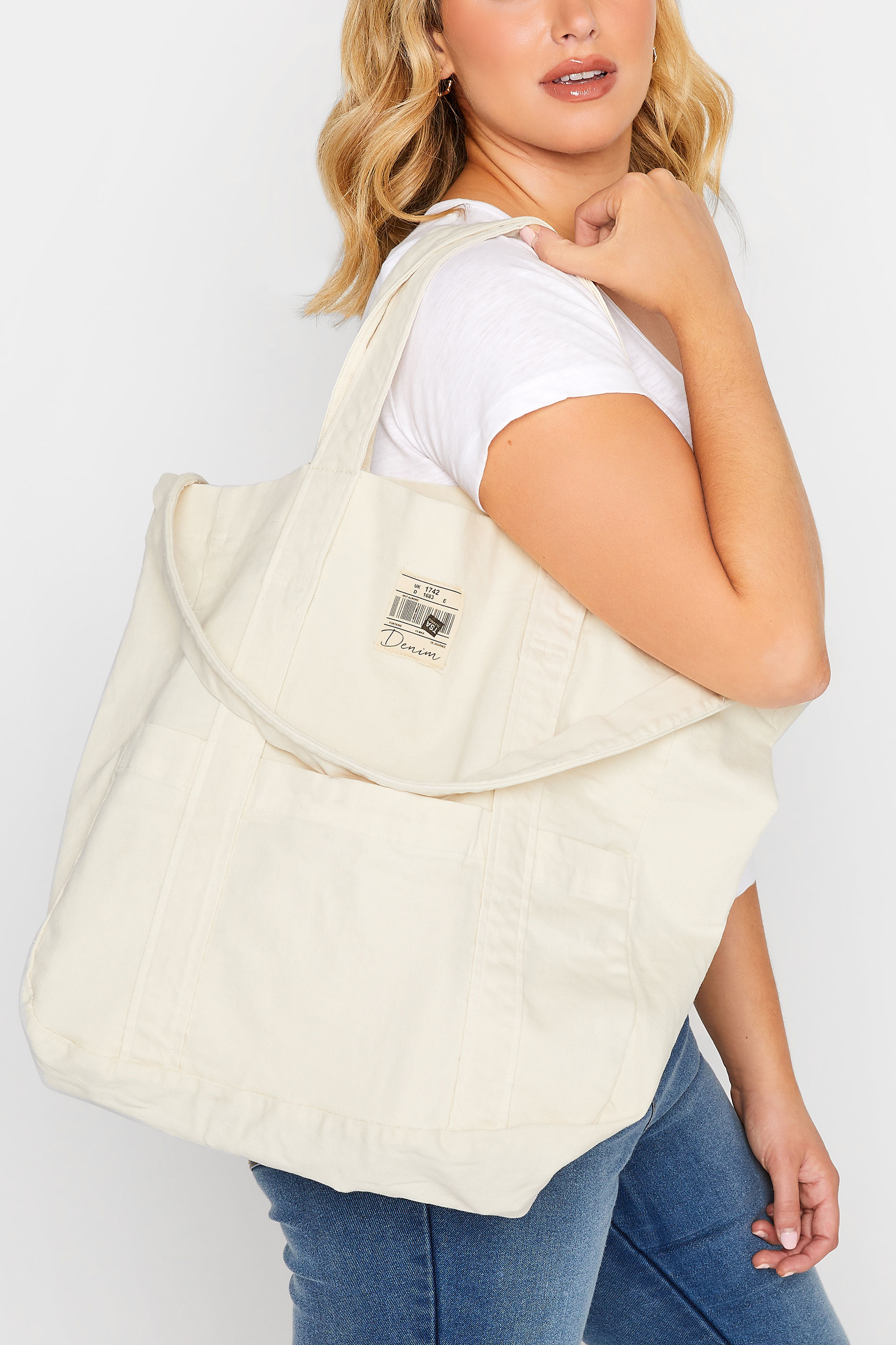 White Denim Shopper Bag product