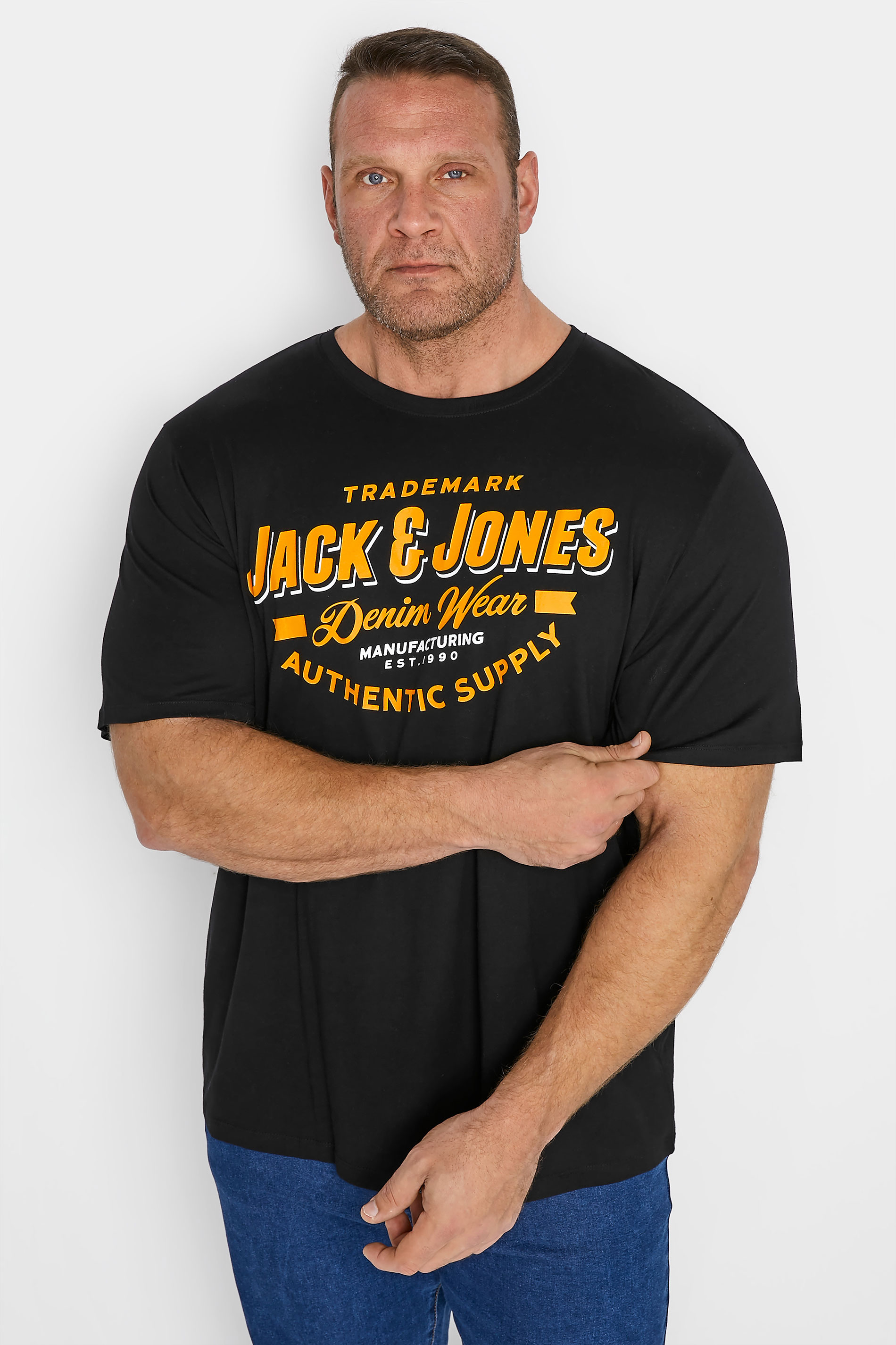 Image of Size 1Xl Mens Jack & Jones Big & Tall Black Logo Crew Neck Tshirt Big & Tall