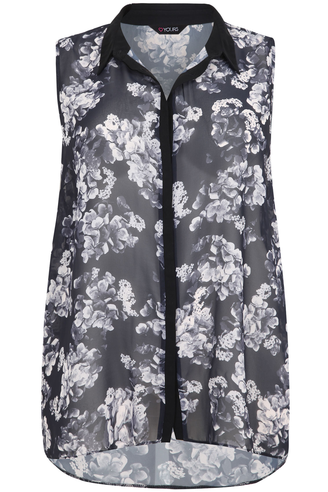Black & Grey Floral Sleeveless Chiffon Blouse Plus size 16,18,20,22,24 ...