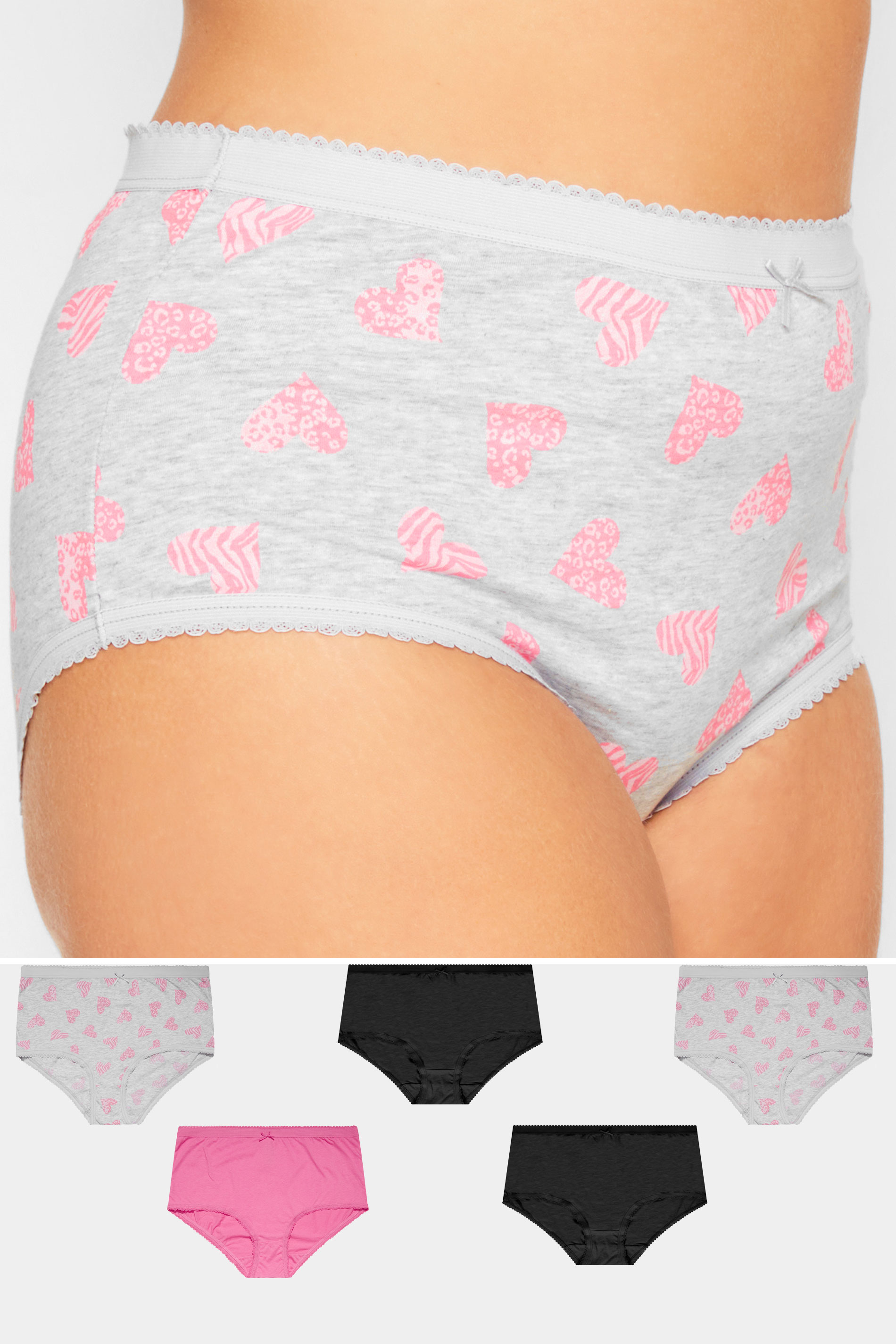 Juego 5 Bragas Algodón Corazones De Estampado Animal