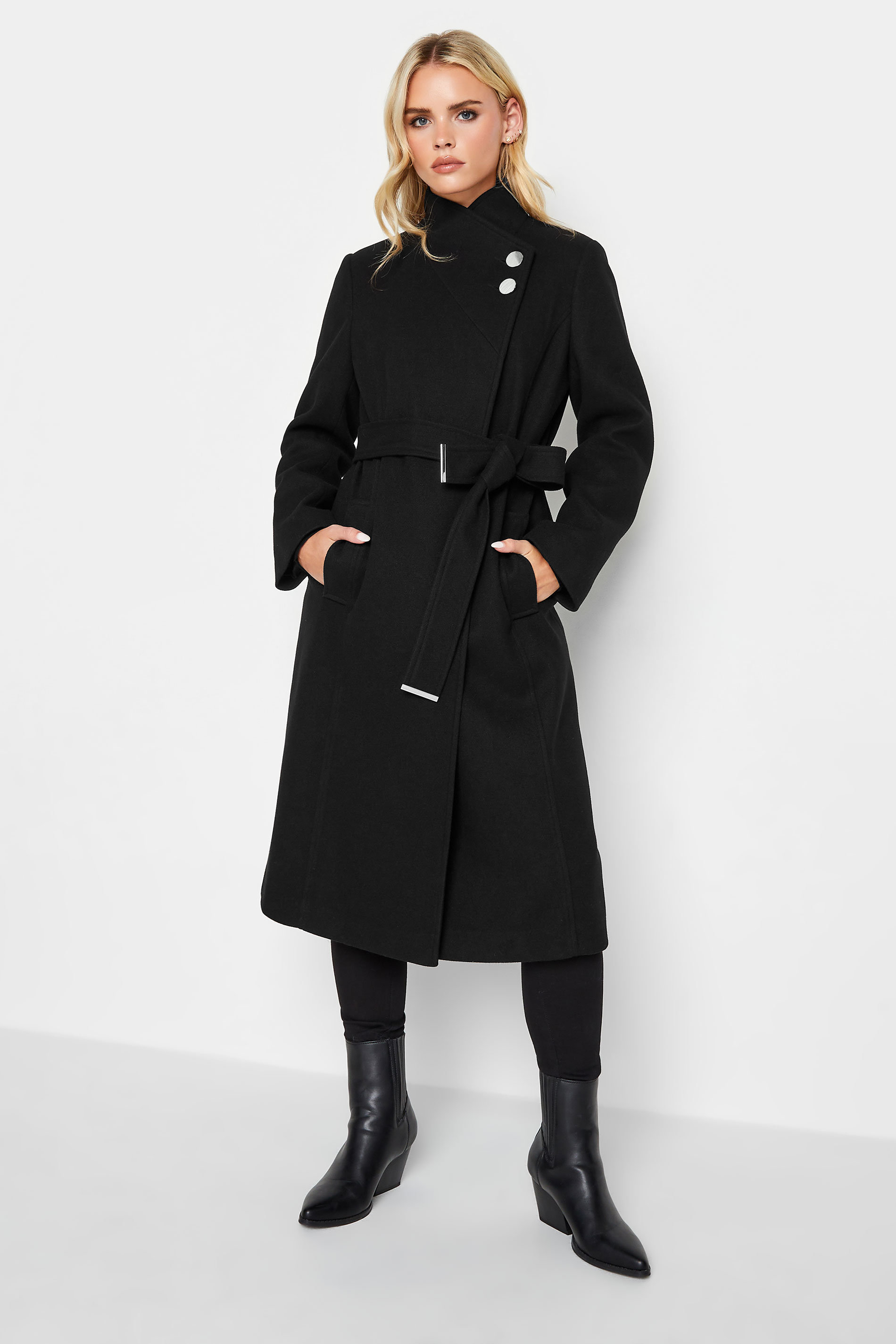 Pixiegirl Black Wrap Belted Coat 18 Pixiegirl | Petite Women's Petite Coats