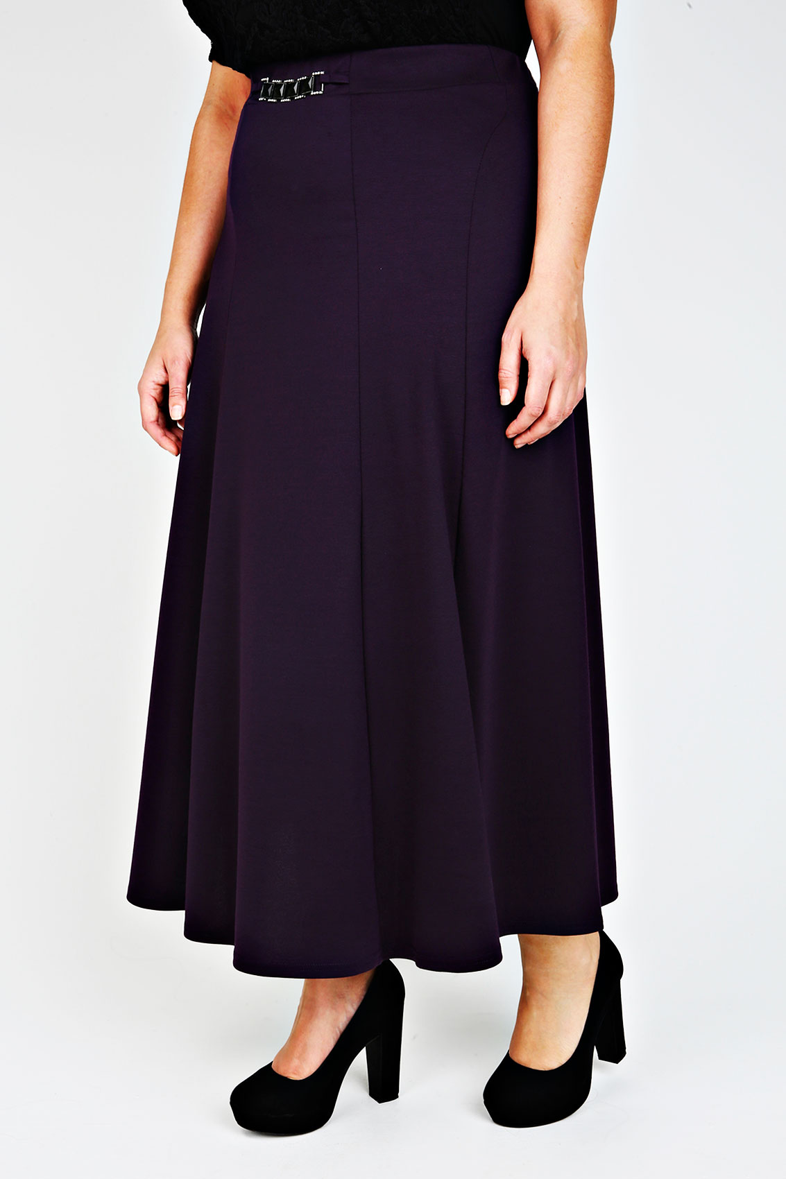 Purple Diamanté Trim Waist Panelled Skirt Plus size 14,16,18,20,22,24 ...