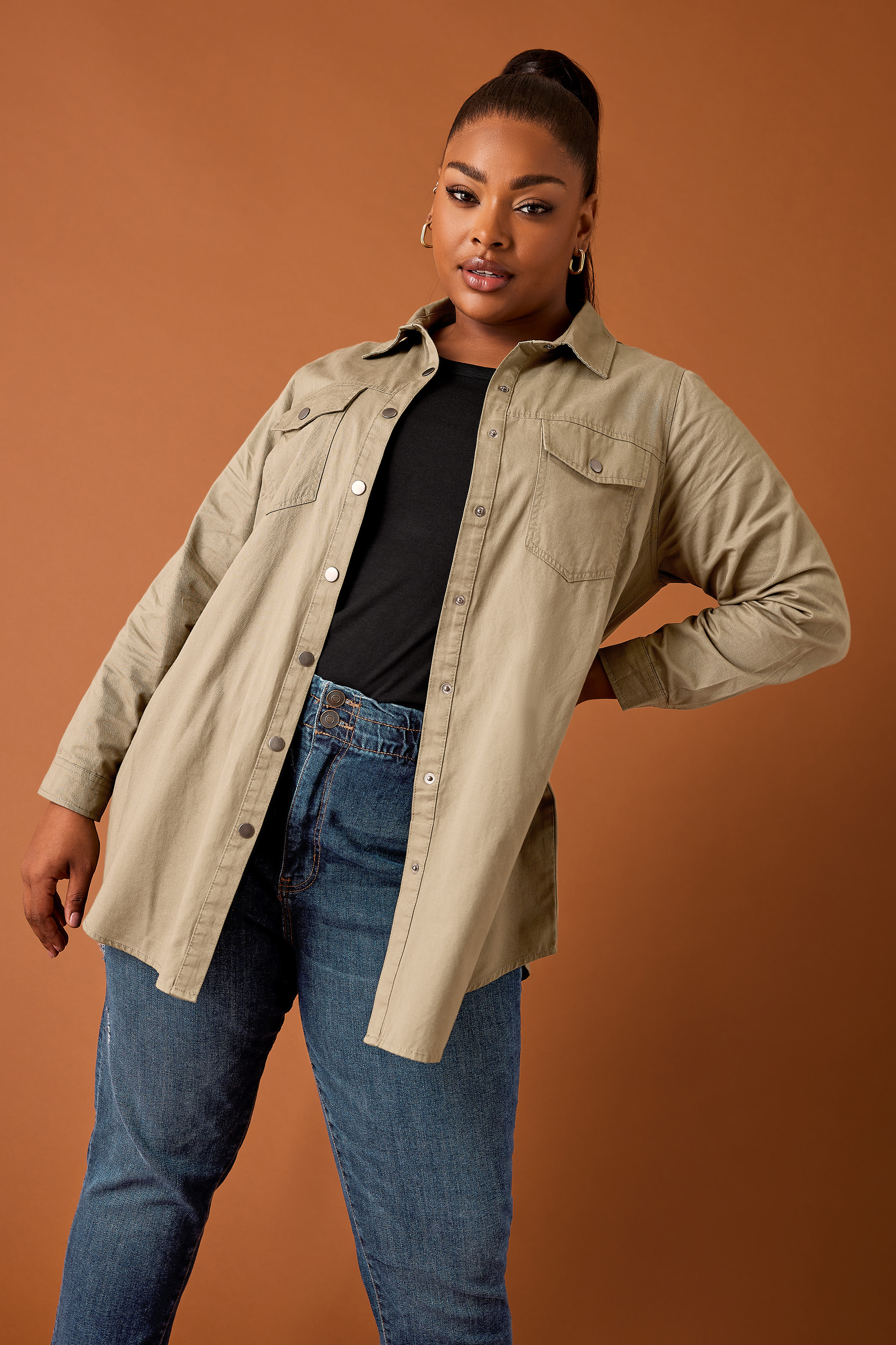Yours Curve Beige Brown Utility Shacket, Women's Curve & Plus Size, Yours product