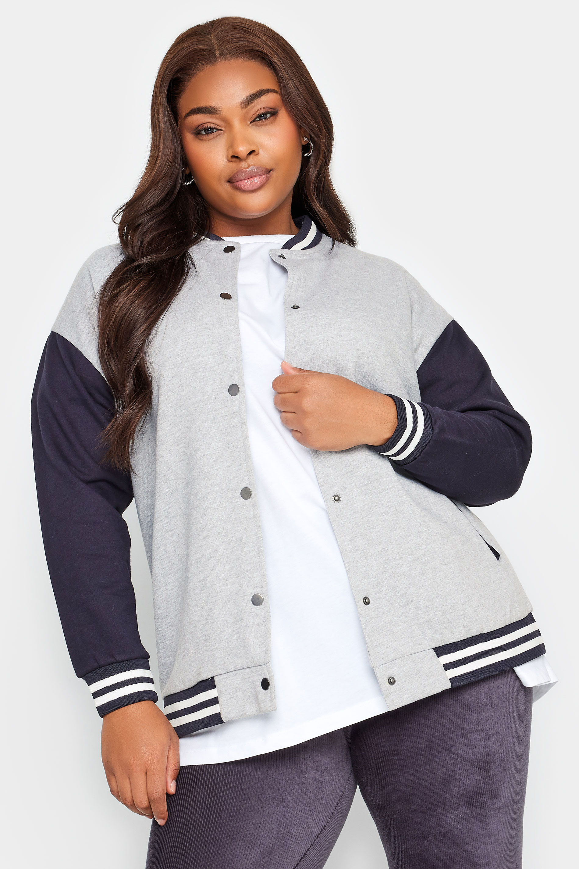 Yours Curve Grey & Navy Blue Bomber Jacket, Women's Curve & Plus Size, Yours product