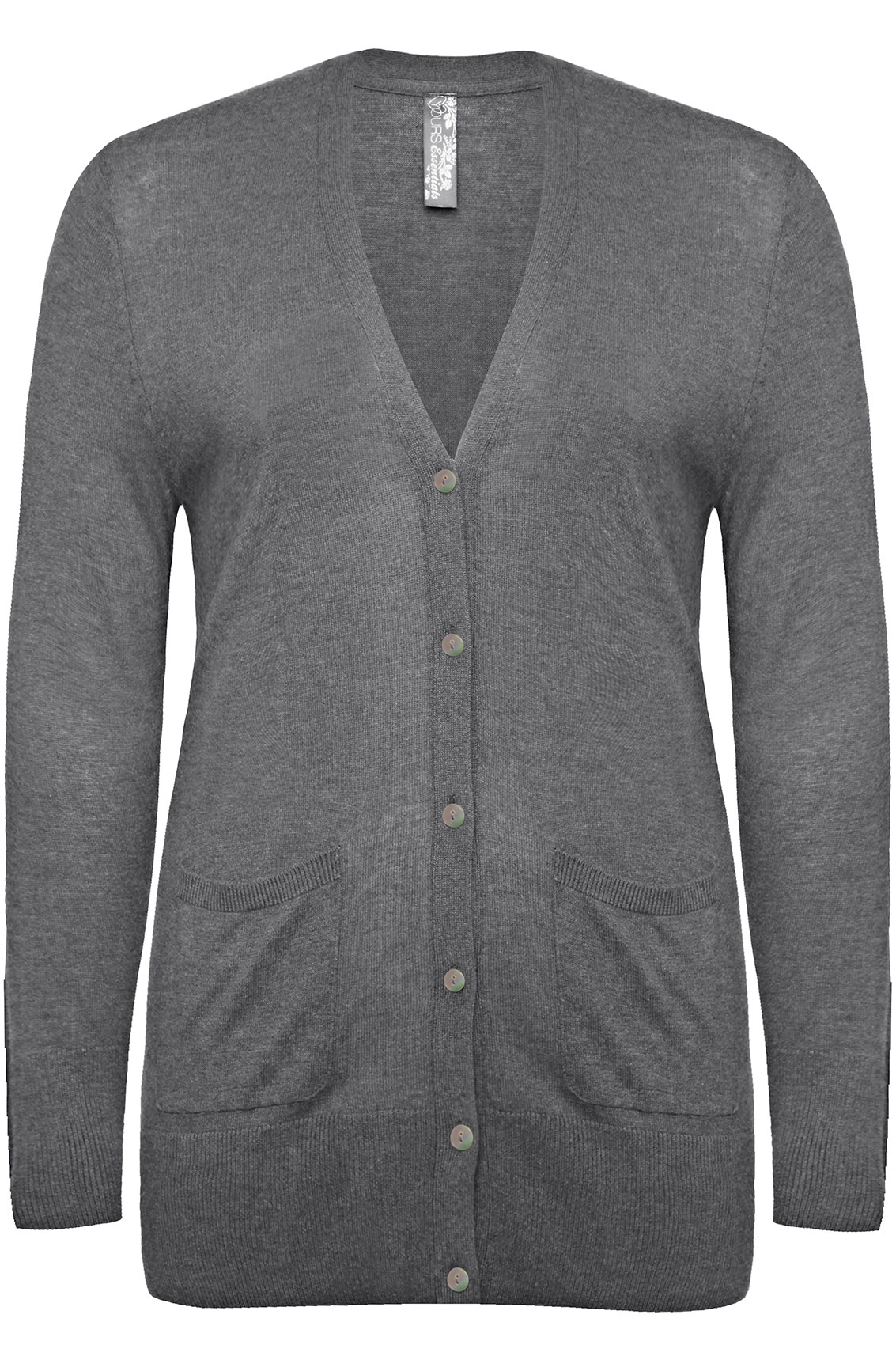 Grey Marl Fine Knit Longline Cardigan With Pearl Buttons plus Size 16 to 36