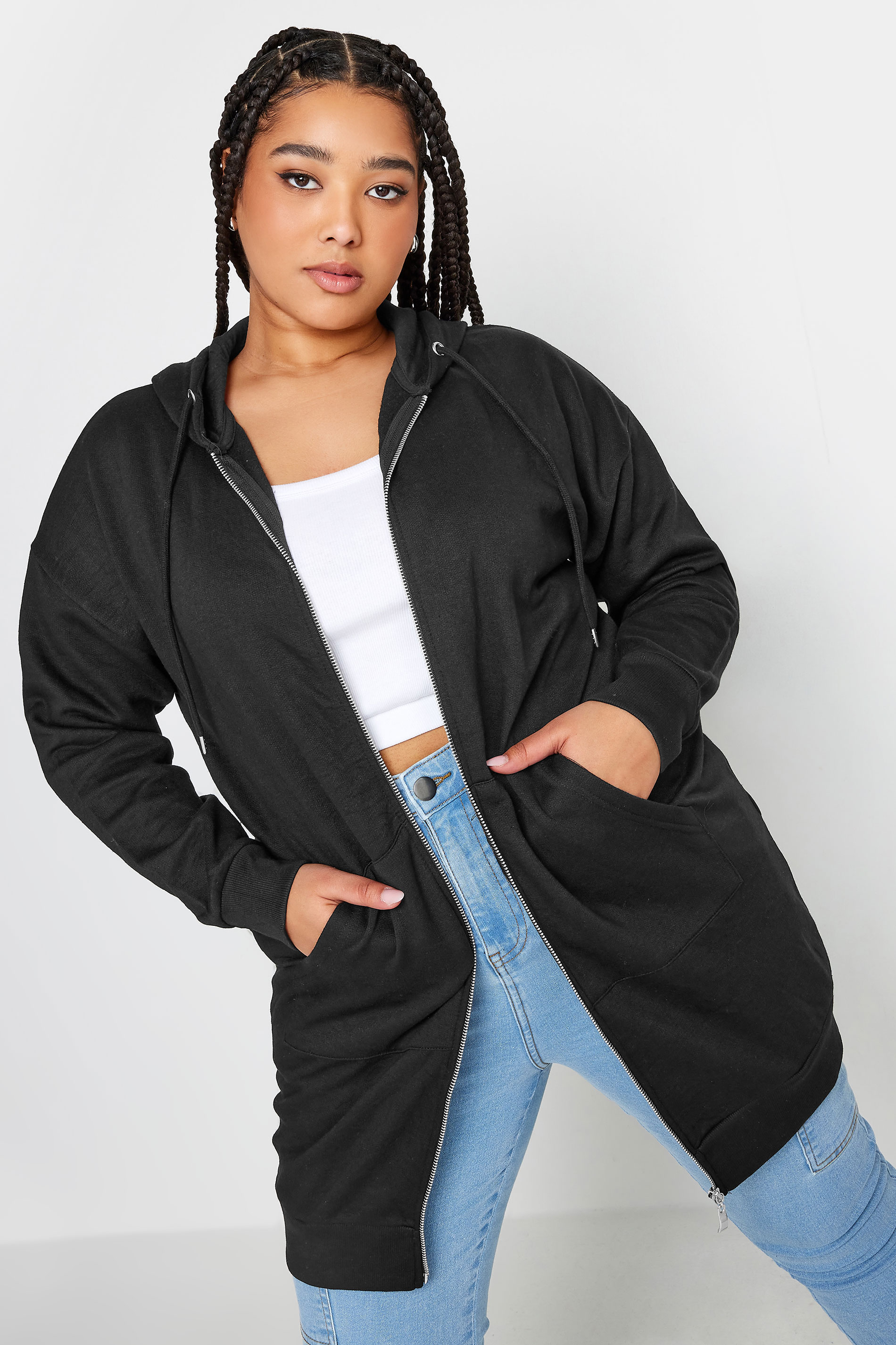 Sudadera Negra De Capucha Y Cremallera, Mujer Curvy Y Tallas Grandes, Yours