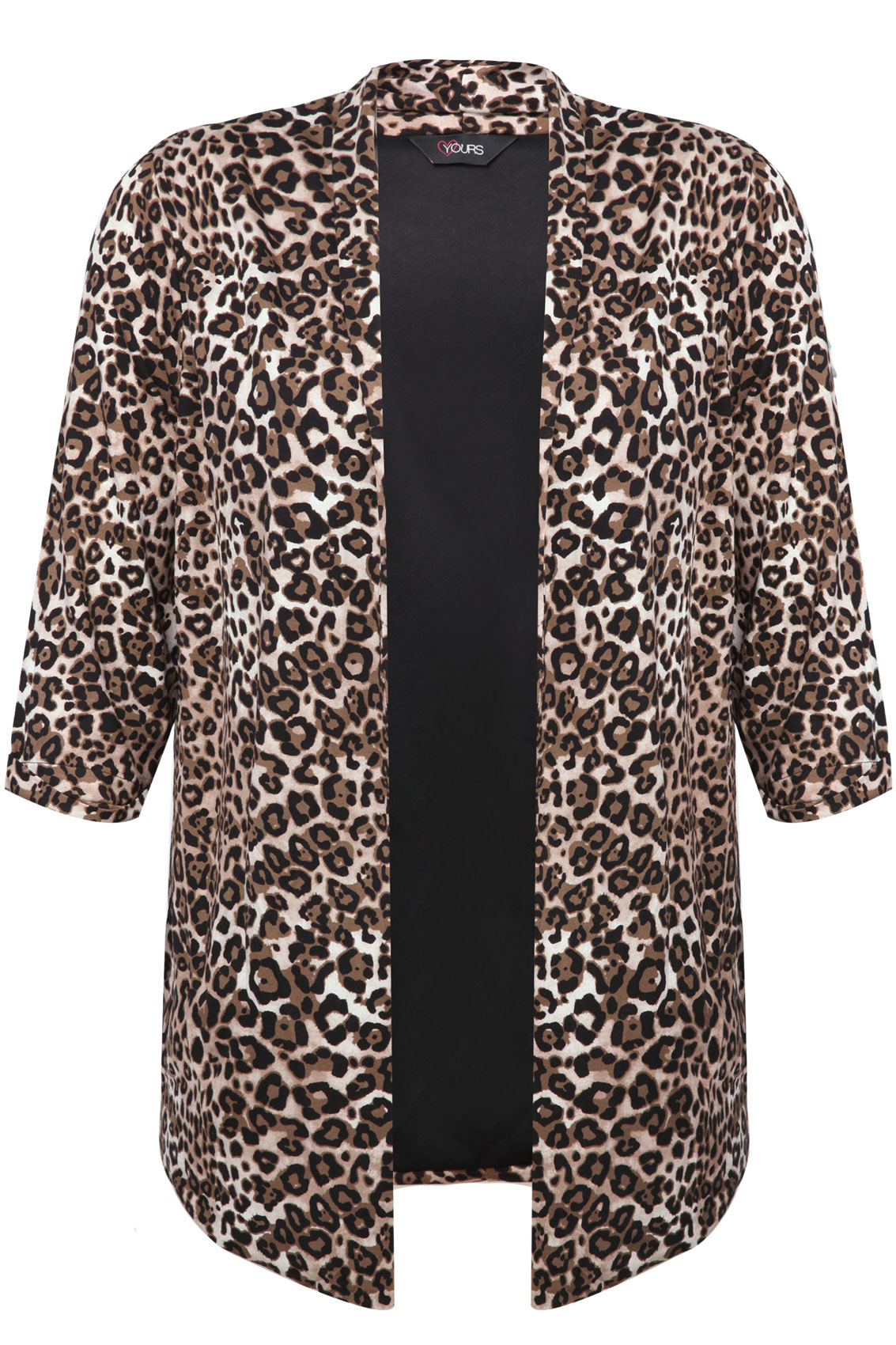 Brown Leopard Jersey 3/4 Sleeve Edge To Edge Jacket plus size 16,18,20 ...
