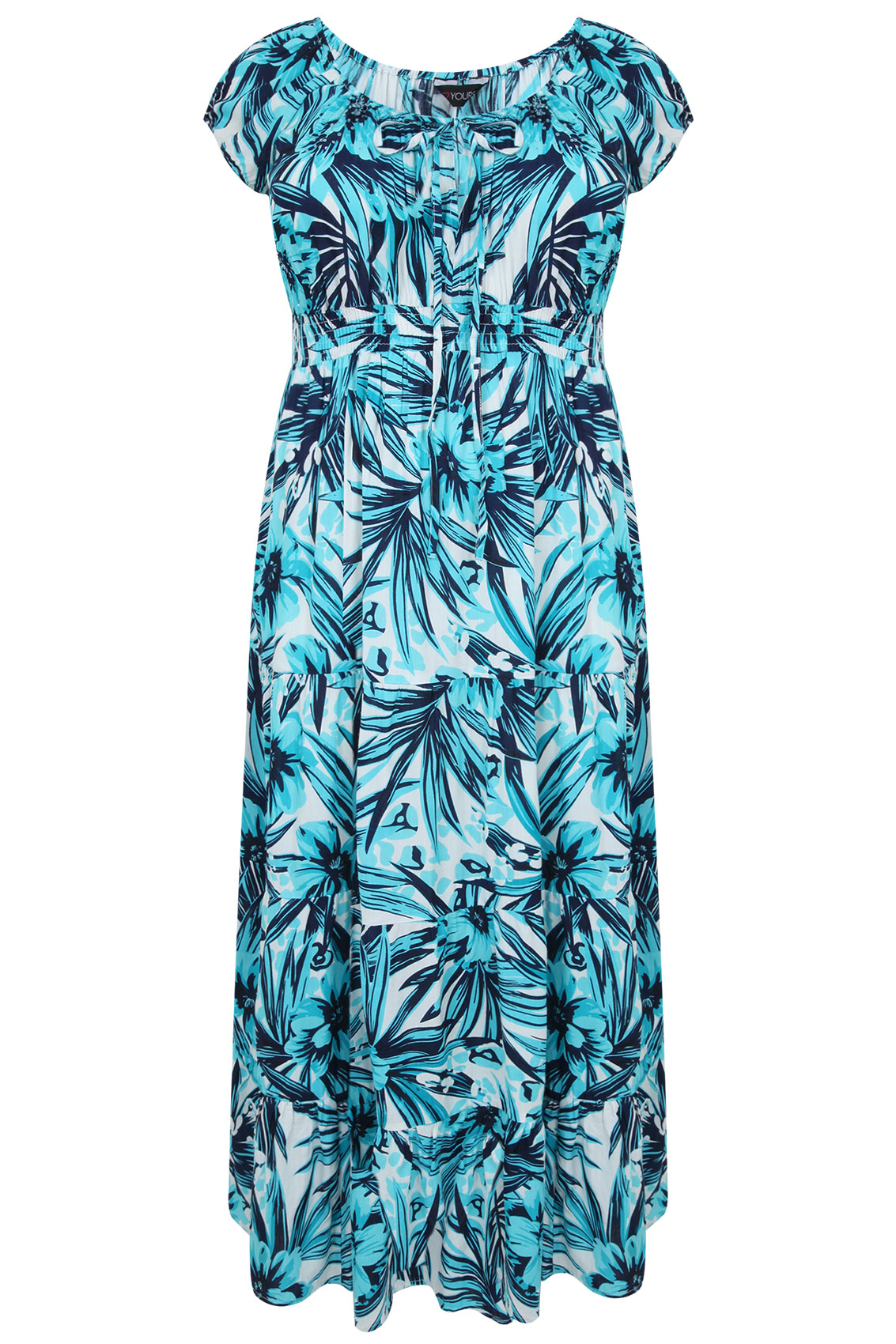 Turquoise & White Tropical Print Gypsy Maxi Dress plus size 14,16,18,20 ...