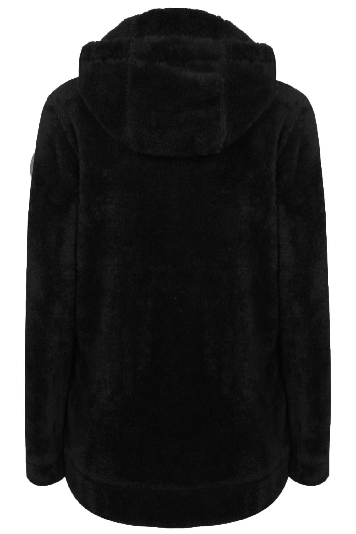 Black Plain Fluffy Hooded Fleece With Zip Plus Size 16 to 36