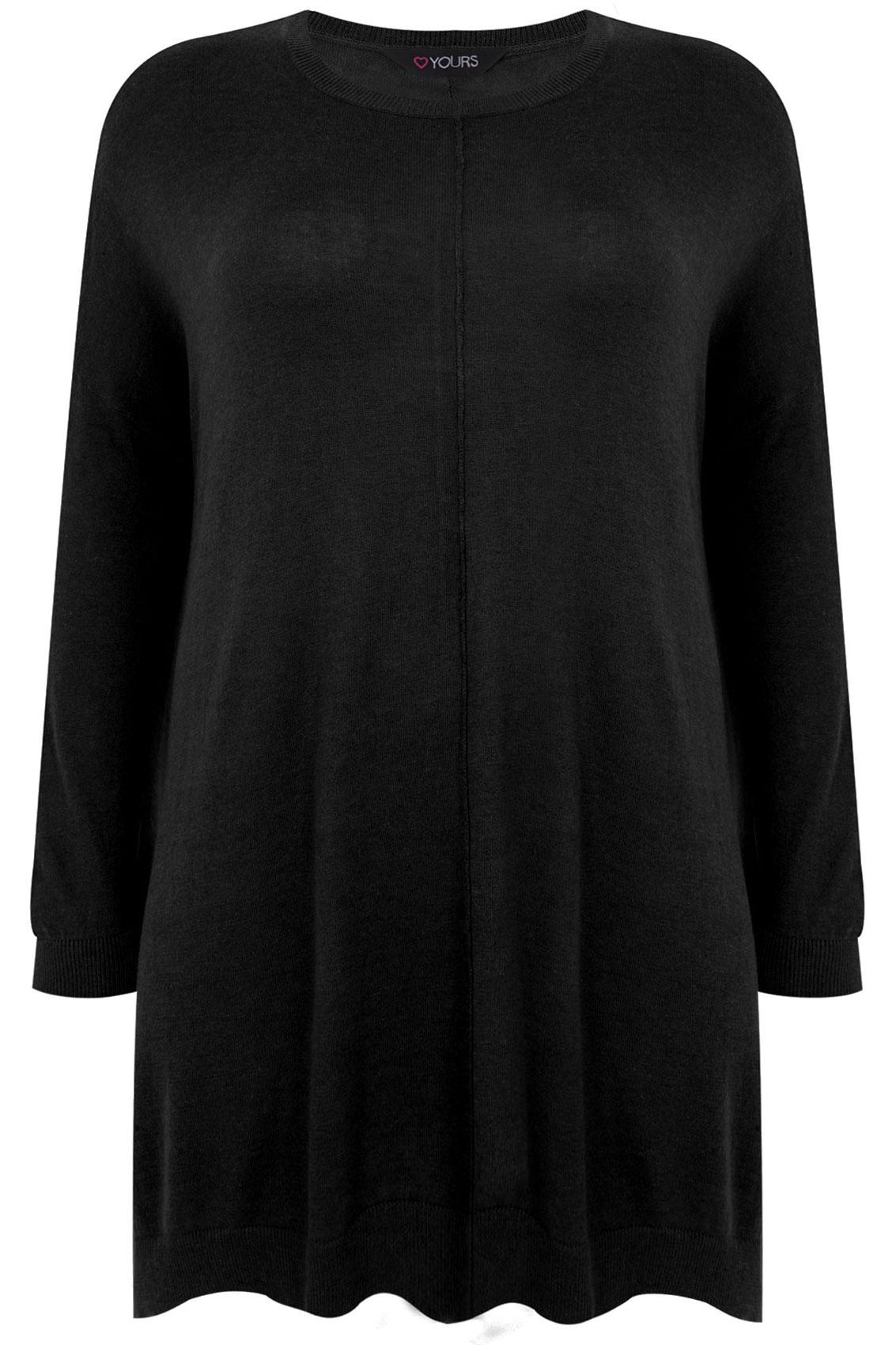 Black Longline Batwing Slouch Jumper With Side Slits Plus Size 14 to 32