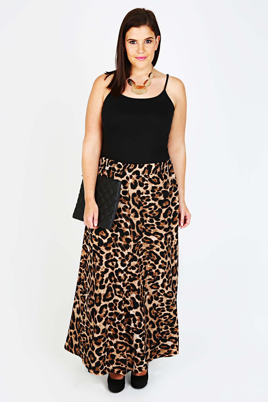 Leopard Print Maxi Skirt With Panel Detail Plus size 16,18,20,22,24,26,28,30,32