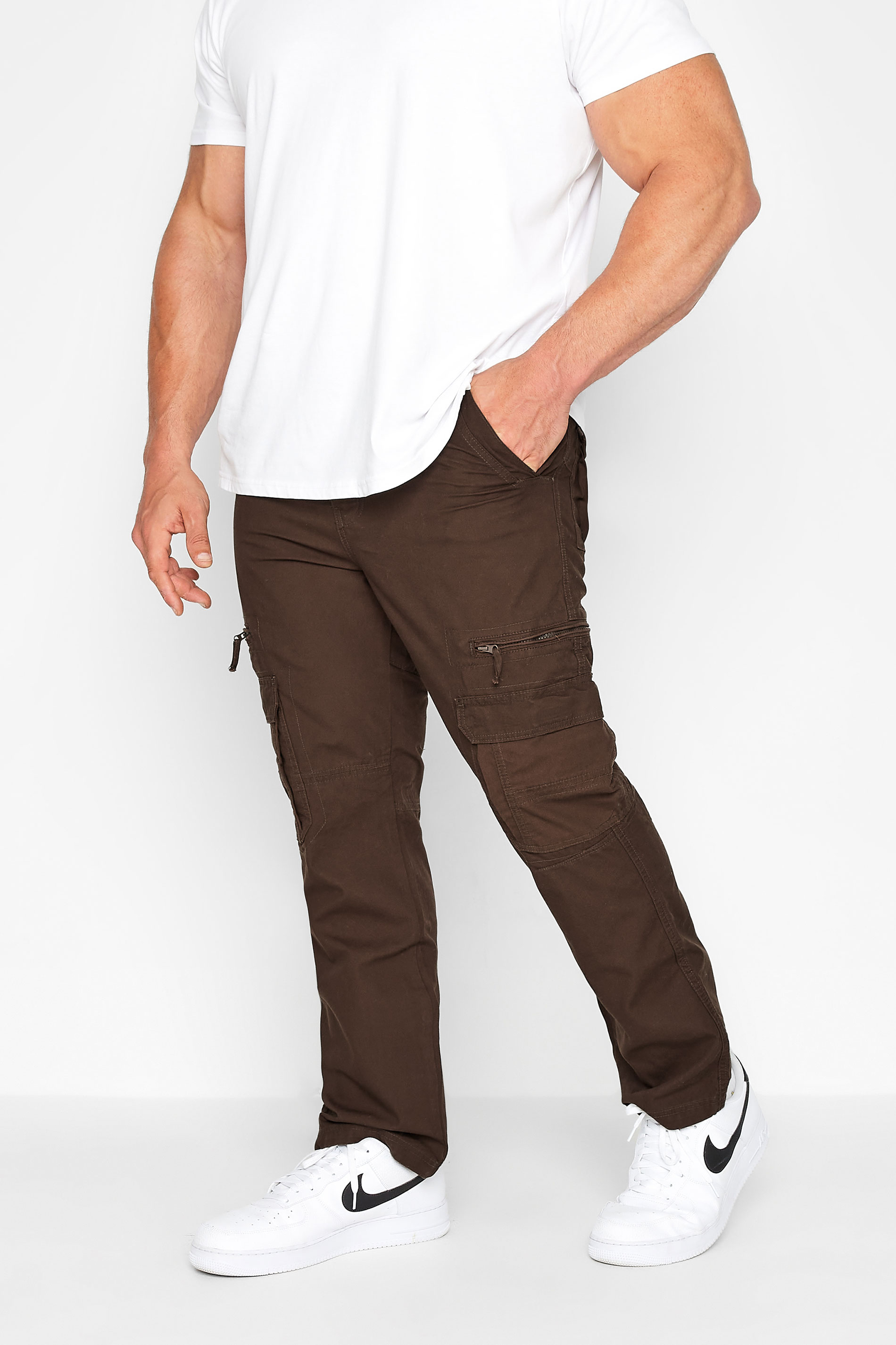 Image of Inside Leg Size 30", Waist Size 40 Mens Kam Big & Tall Brown Cargo Trousers Big & Tall