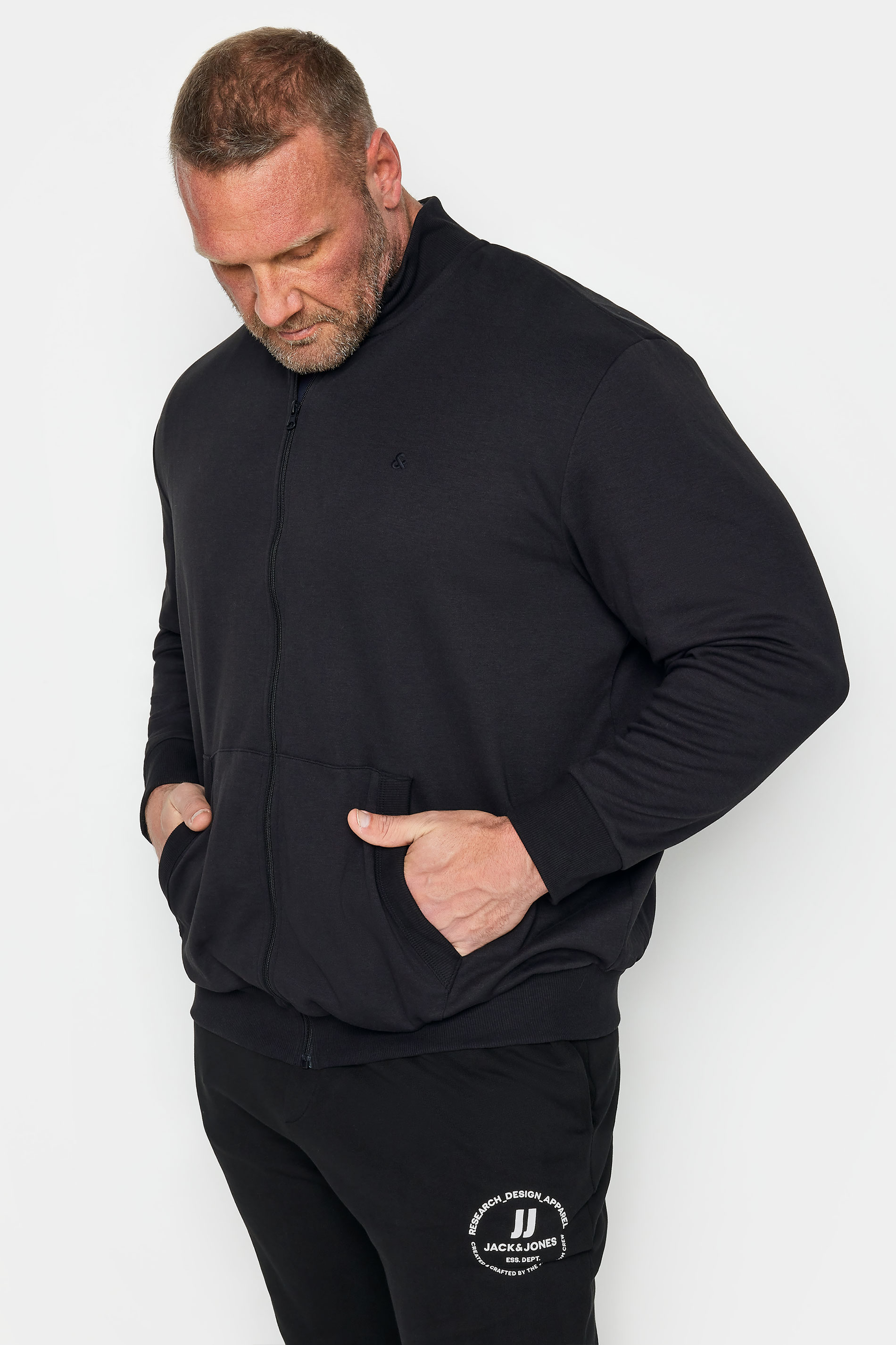Image of Size 4Xl Mens Jack & Jones Big & Tall Black Full Zip Sweatshirt Big & Tall