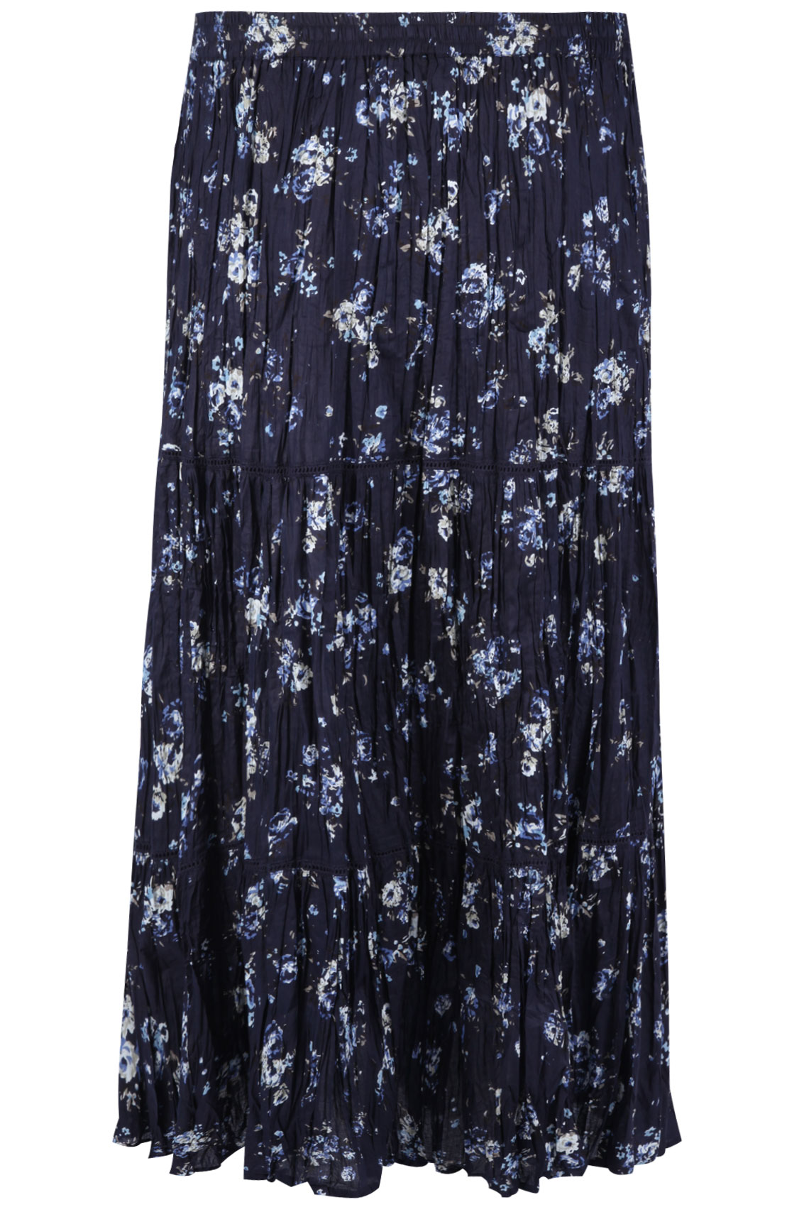 Navy Blue Floral Ditsy Print Maxi Skirt With Crochet Detail plus size ...