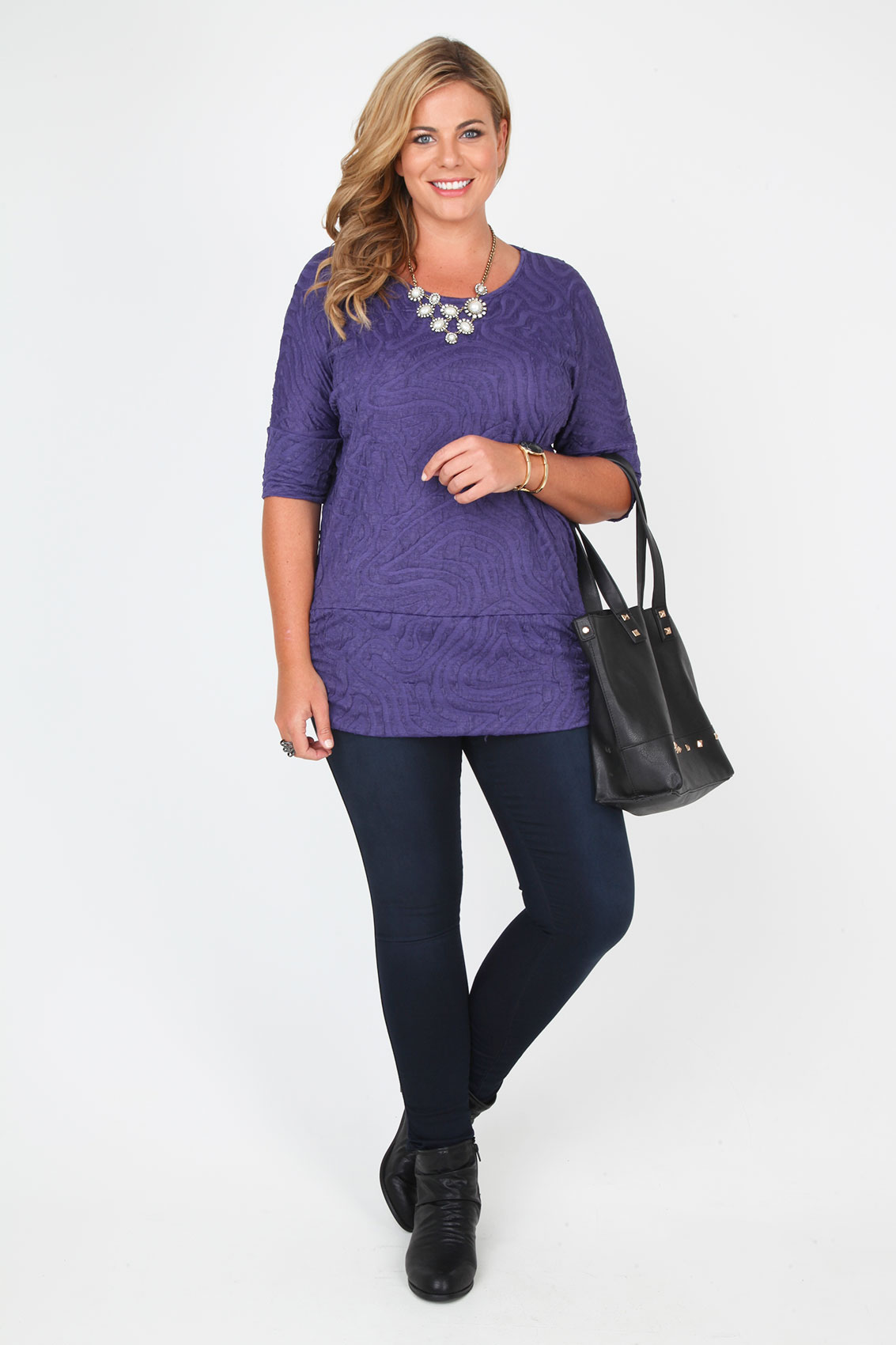 Purple Abstract Embossed Jacquard Batwing Sleeve Top plus size 16,18,20 ...