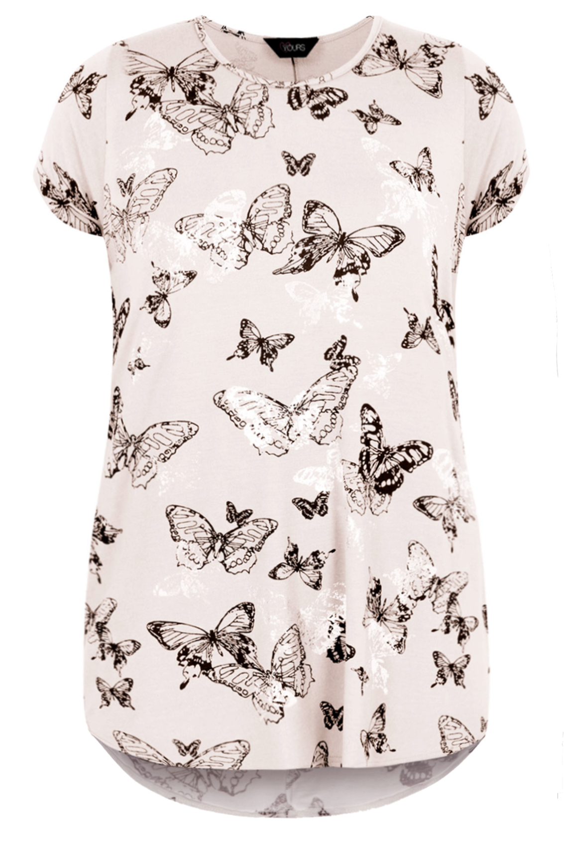 Blush Pink Short Sleeve Foil Butterfly Print Dip Back T-shirt Plus Size ...