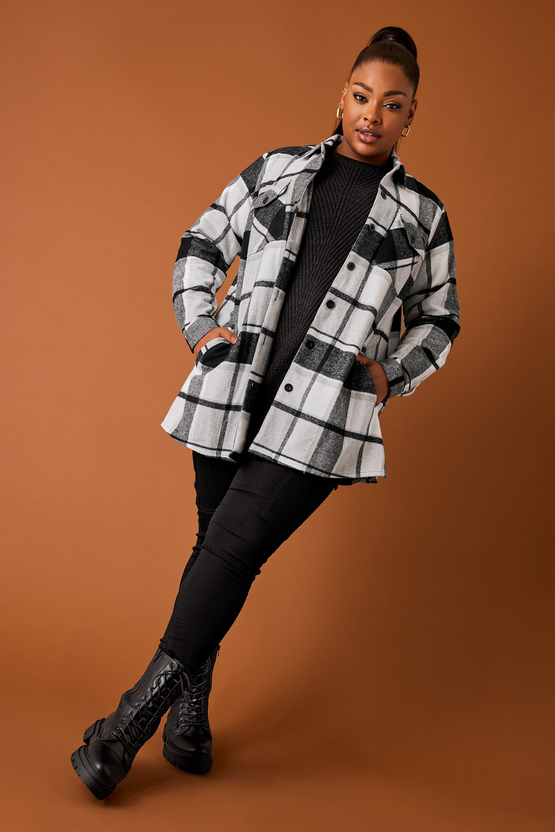 Yours Curve Grey Check Print Shacket, Women's Curve & Plus Size, Yours product