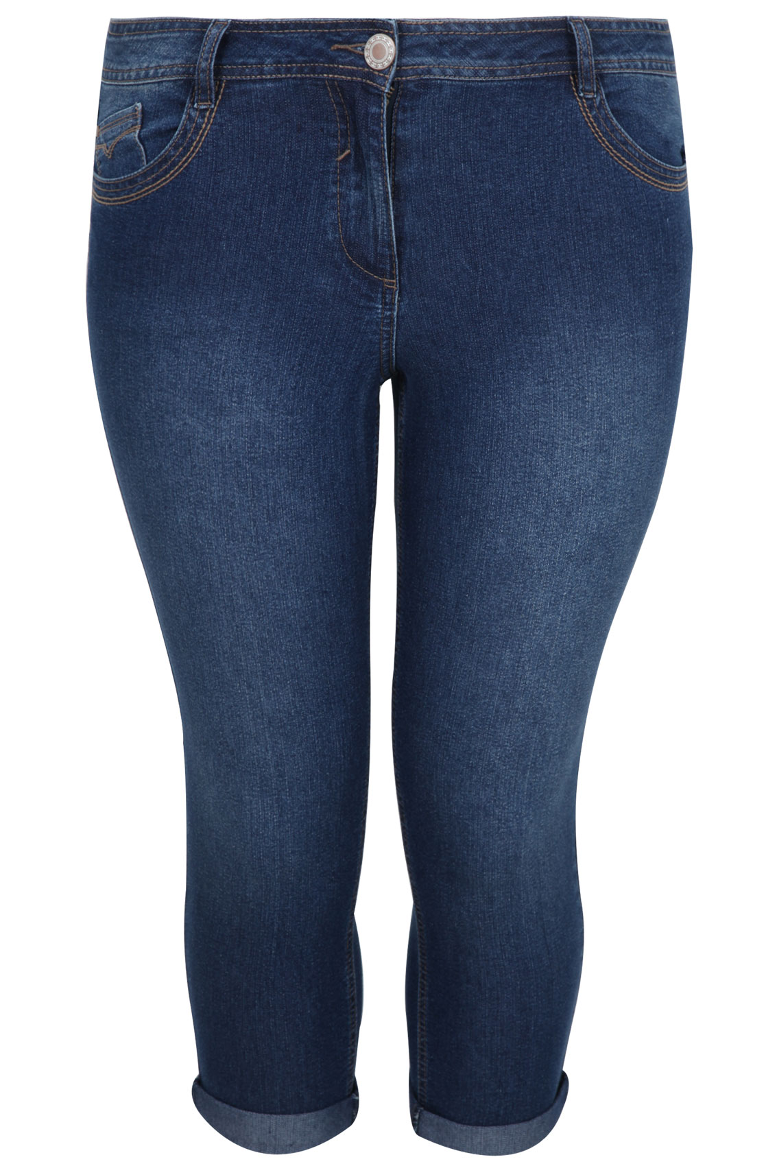 Mid Blue Denim Crop Jean With Stitch Detail plus Size 14 to 28