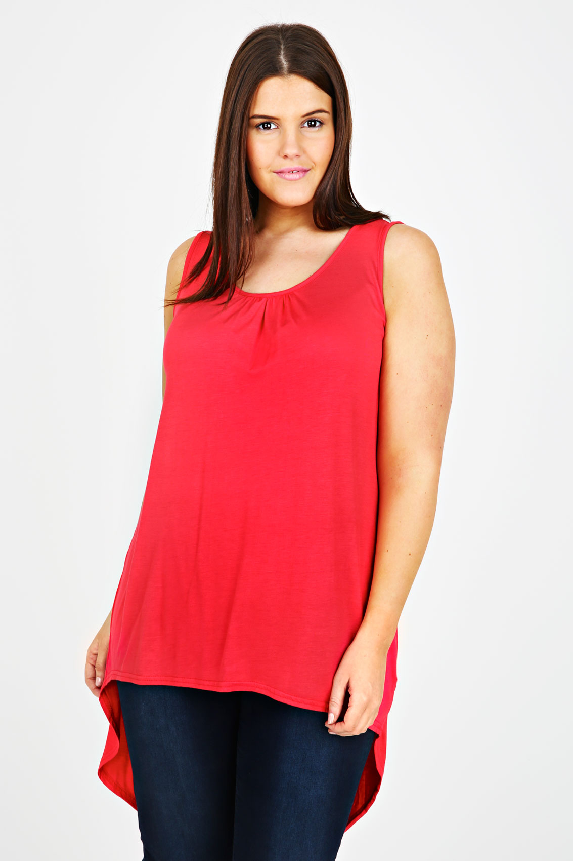 Red Longline Jersey Vest Top With Dipped Hem plus size 14,16,18,20,22 ...